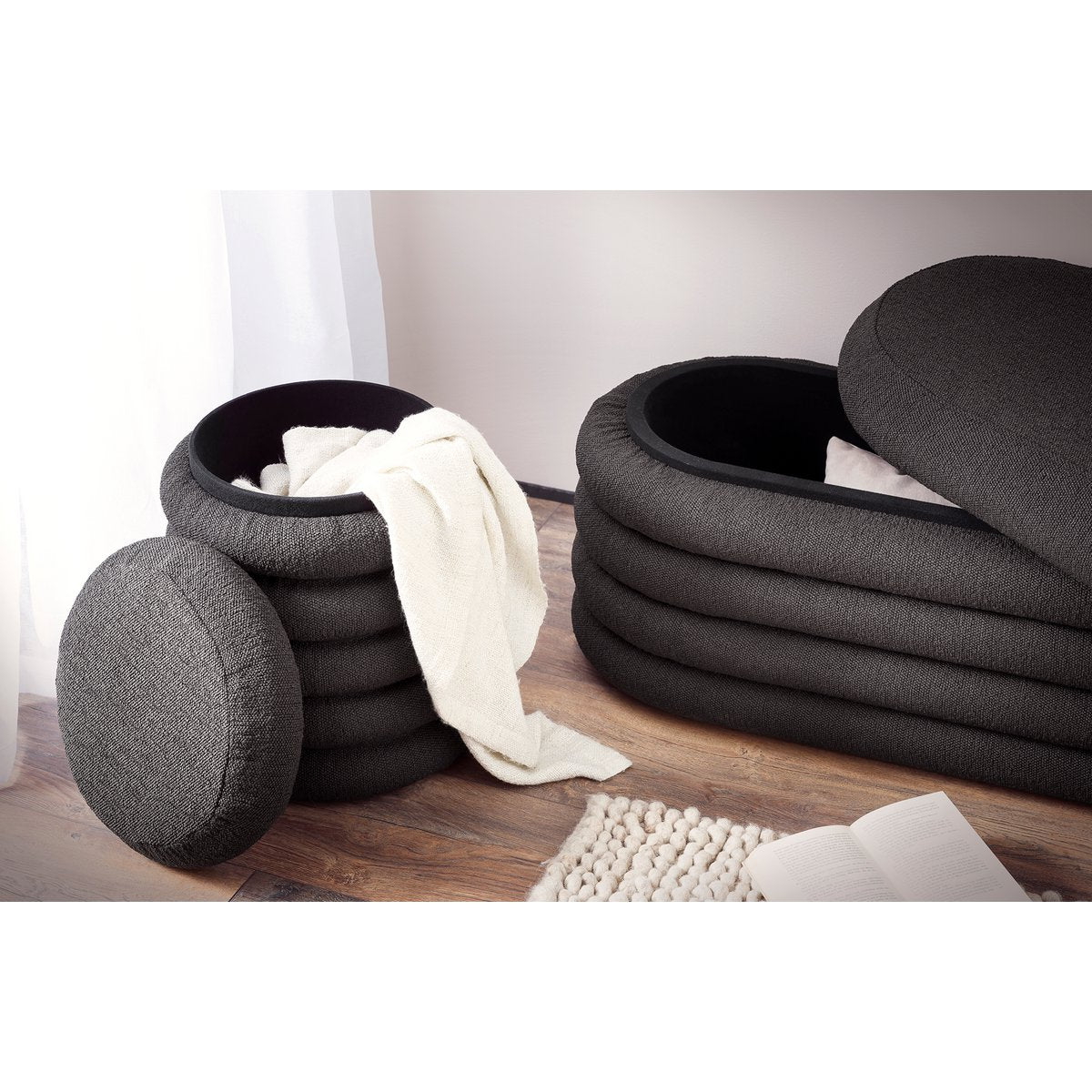 Opbergbank Bouclé Donkergrijs – Modern & Praktisch - SalesFever - Casanovio