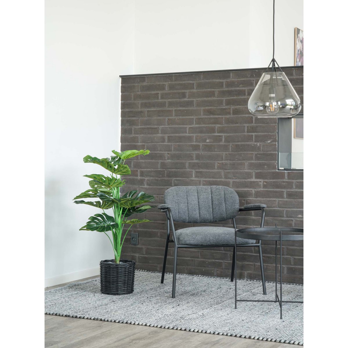 Monstera - Groen, PE-kunststof/polyester/draad/cement, 17x18x90 cm