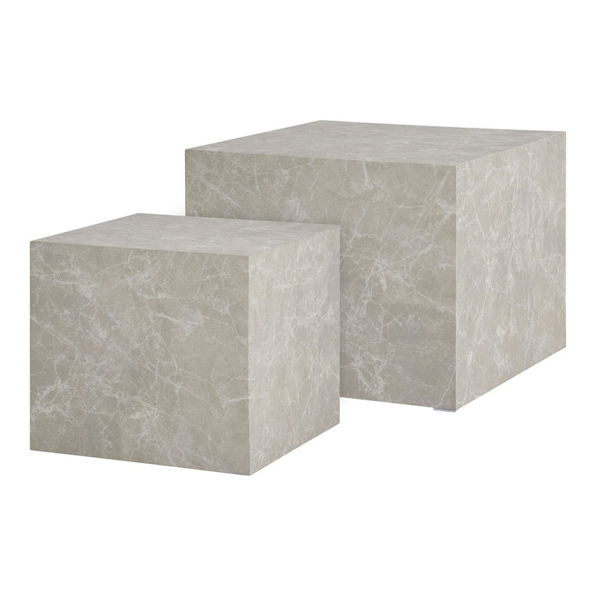 Praagse salontafelset - Beige, marmerlook, MDF, decorpapier, set van 2