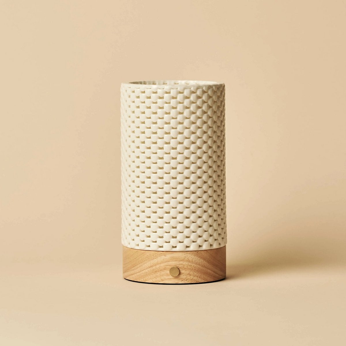 Luna Lichtbruine Houten Oplaadbare Tafellamp | 3D-geprint porselein, dimbaar en batterijduur tot 100 uur