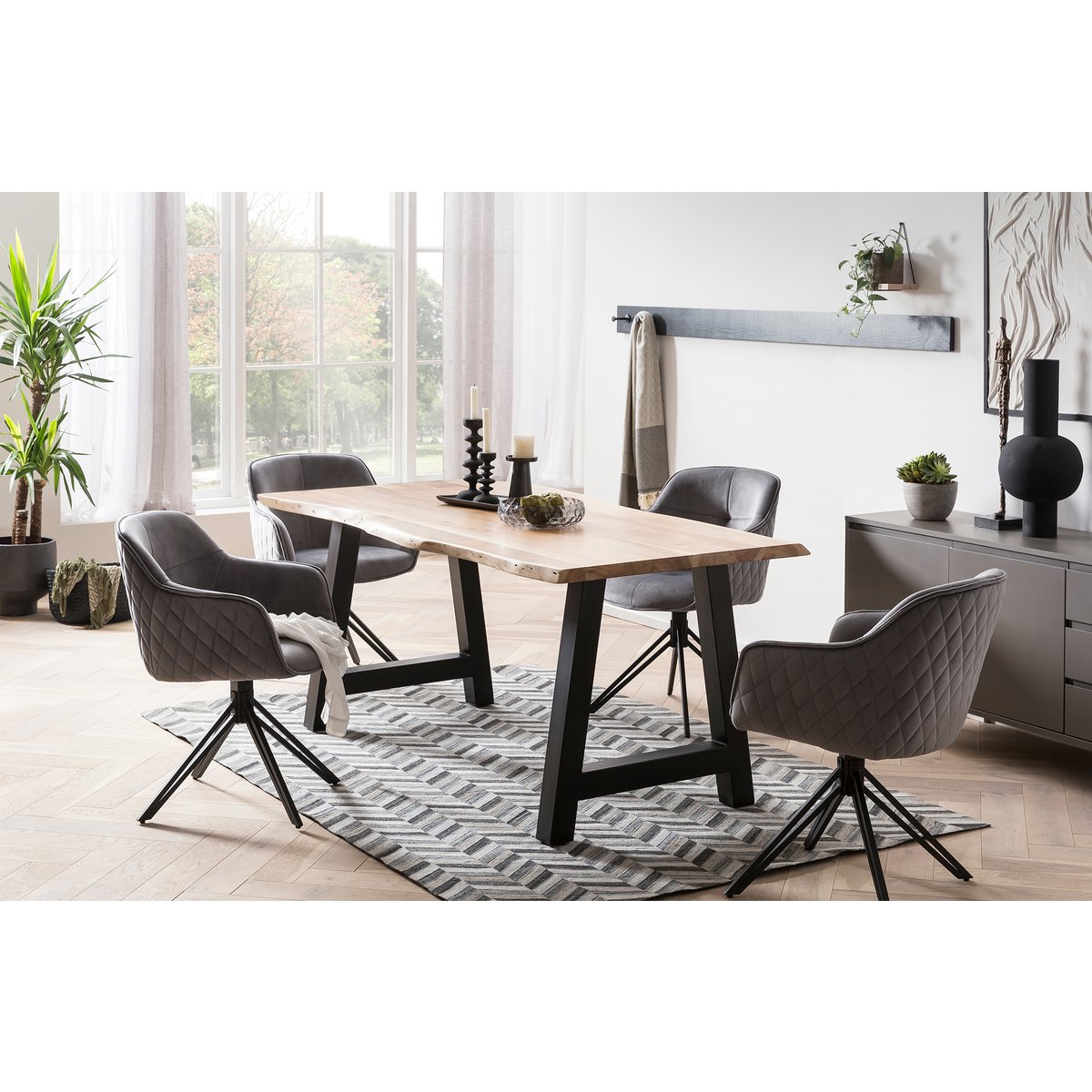 Draaistoel Grijs met Zwart Metalen Frame – Fluweel & Honingraatstiksel - SalesFever - Casanovio