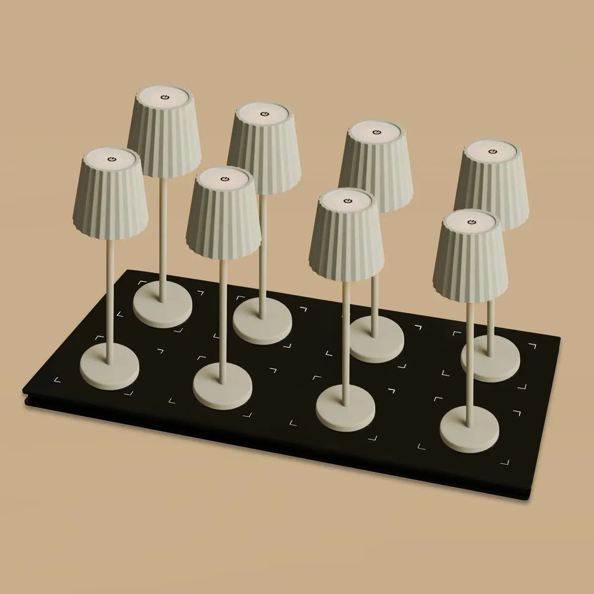 Combiset Professioneel | 8 x Maya Shadow Grey oplaadbare tafellampen en 1 x Central Station-oplaadstation