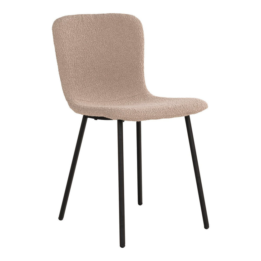 Halden Dining Chair - Eetkamerstoel in bouclé, beige met zwarte poten - Set van 2