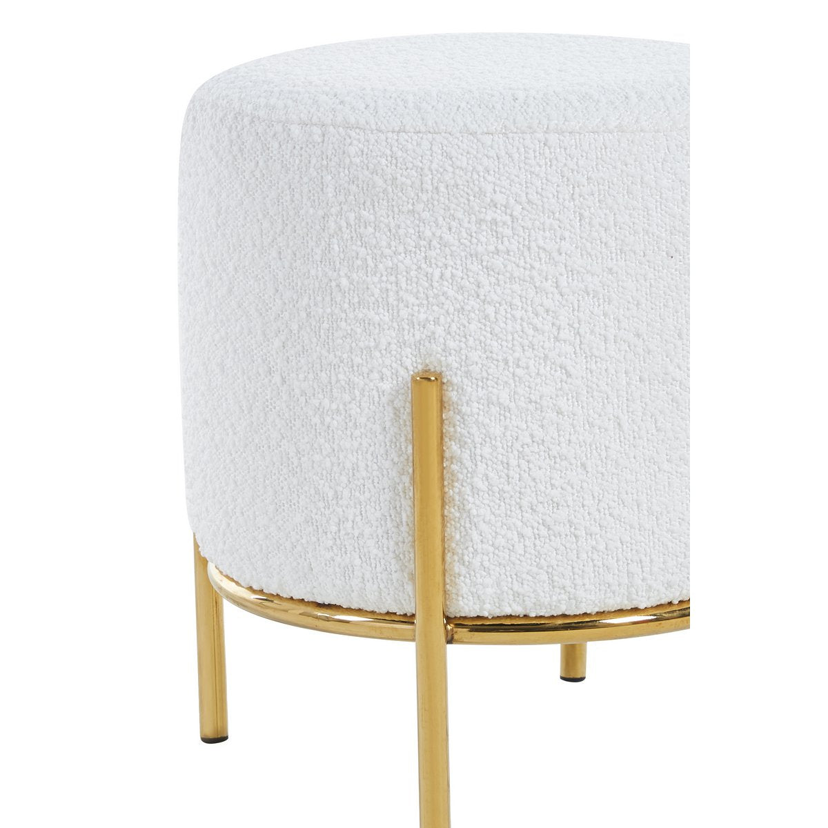 Ronde Bouclé Poef Ø35 cm – Wit met Goud Metalen Frame - SalesFever - Casanovio