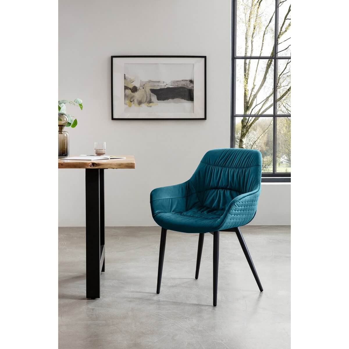 Armchair with honeycomb quilting velvet turquoise - SalesFever