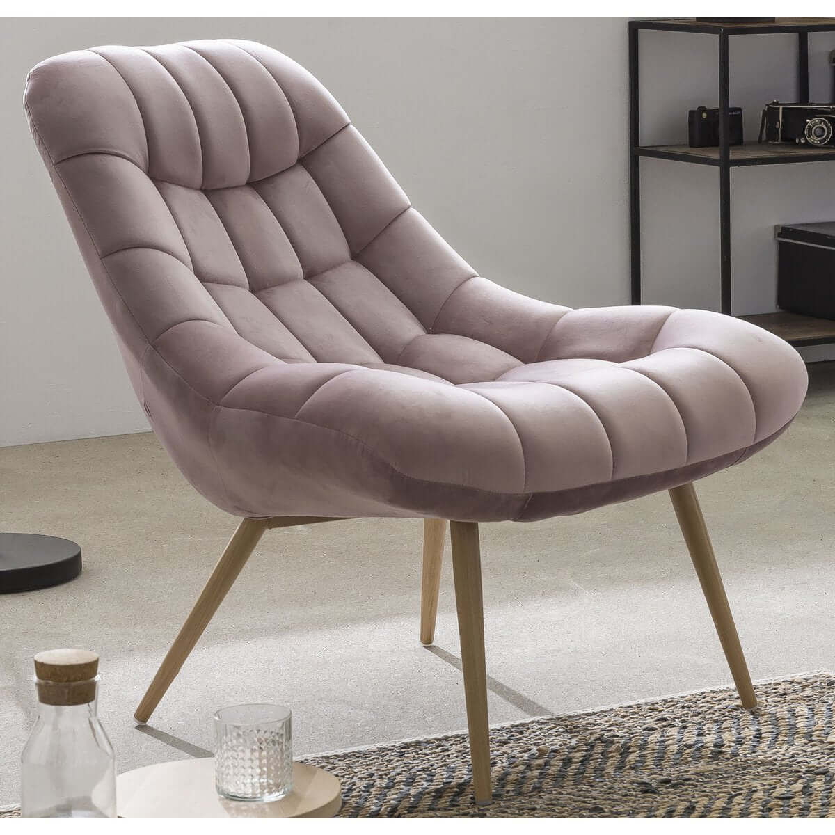 Armchair XXL velvet pink metal wood look - SalesFever