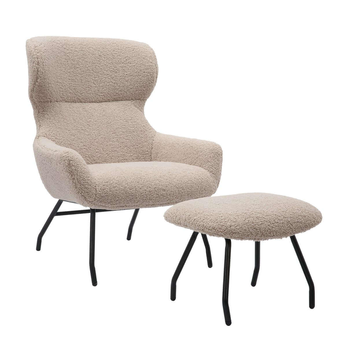 Armchair and stool set teddy fur taupe - SalesFever