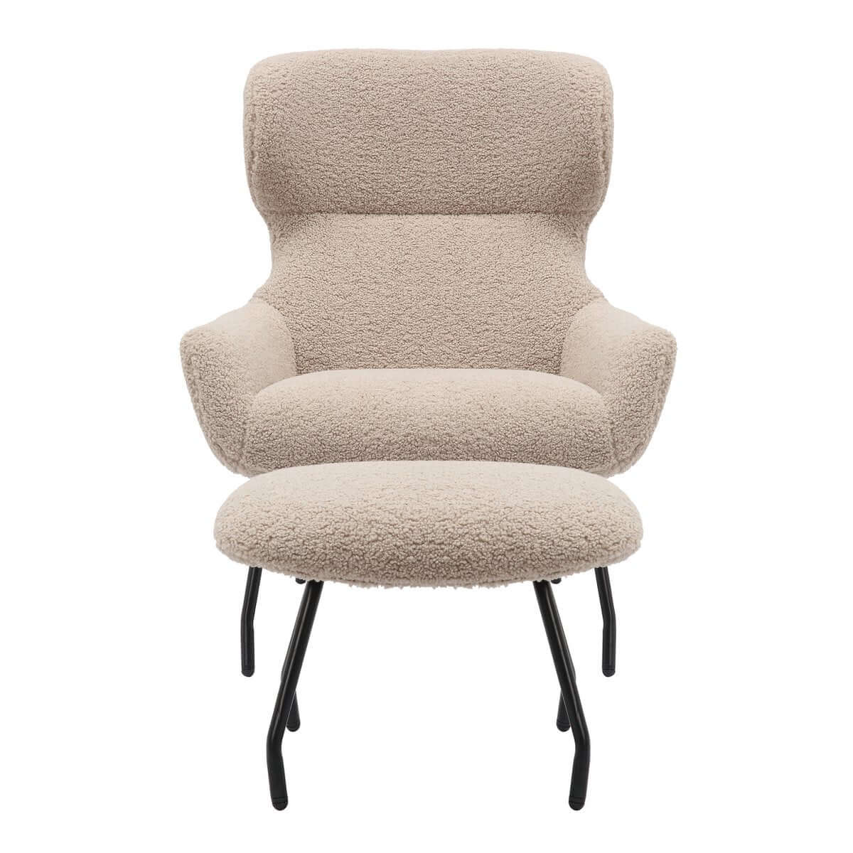 Armchair and stool set teddy fur taupe - SalesFever