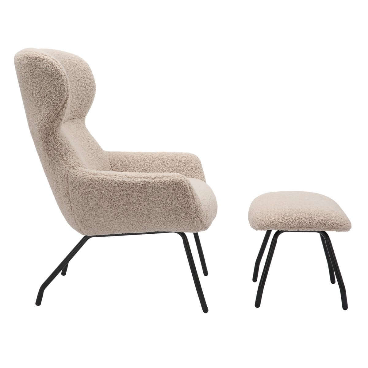 Armchair and stool set teddy fur taupe - SalesFever