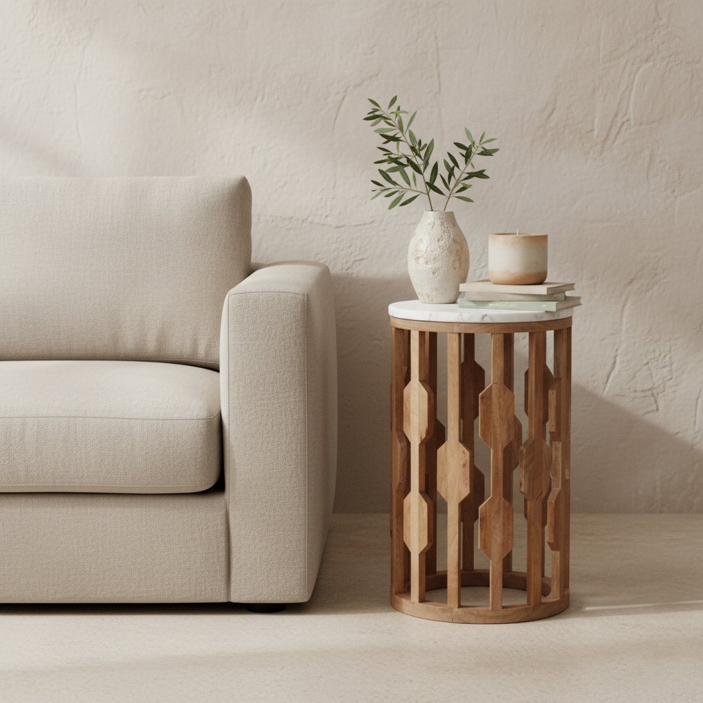 Atjeh bijzettafel marmer wit - 40x40x50 cm - Raw Materials - Casanovio