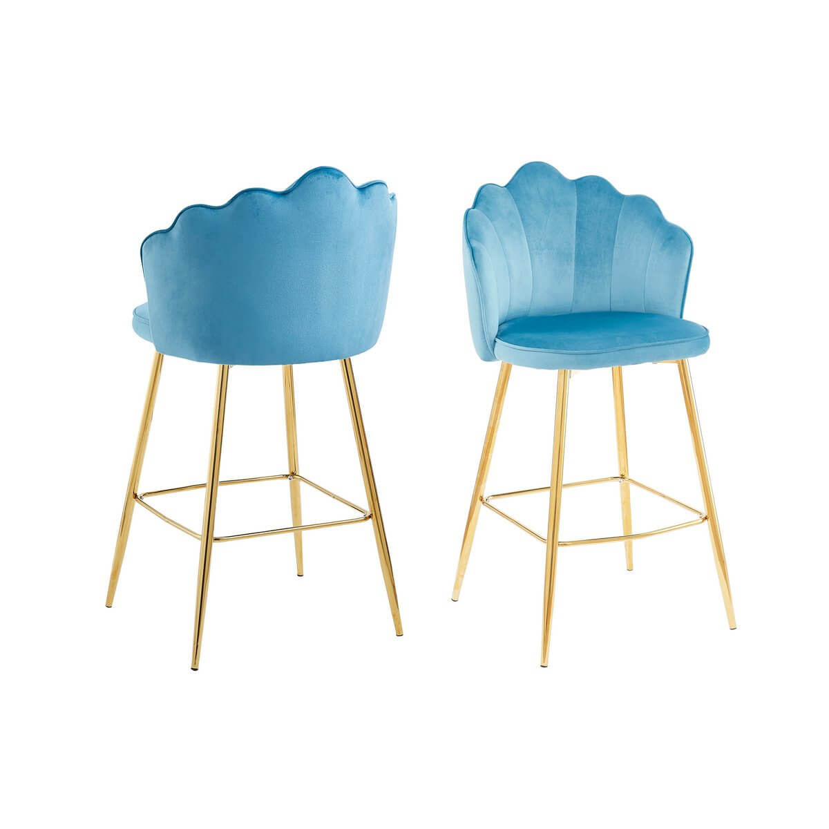 Set of 2 shell design bar stools in blue velvet - SalesFever