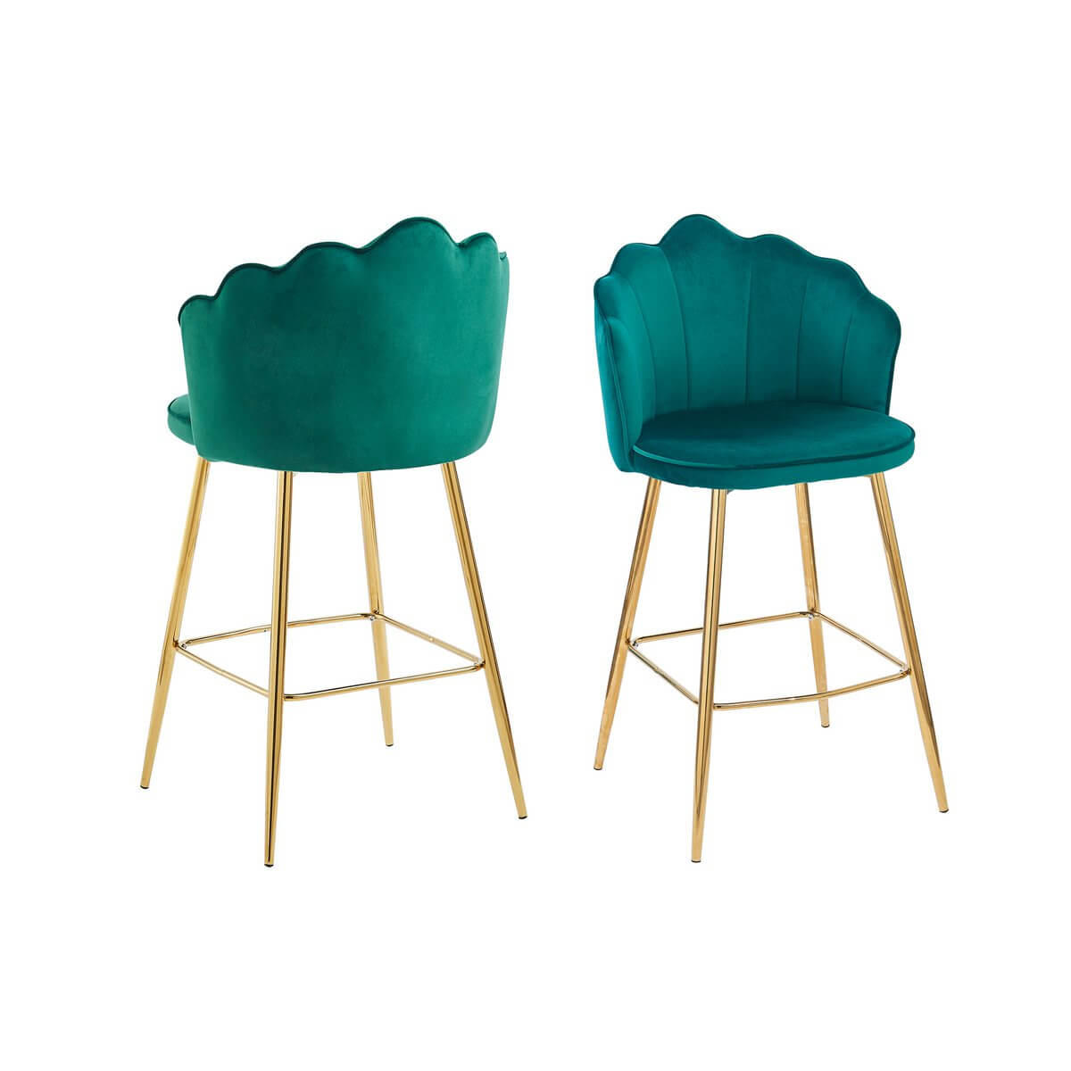 Set of 2 Shell Design Velvet Bar Stools Green - SalesFever