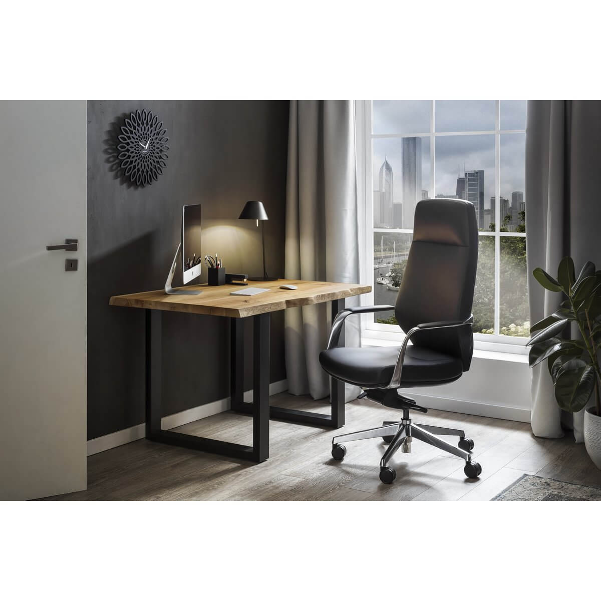Office chair faux leather look black - SalesFever