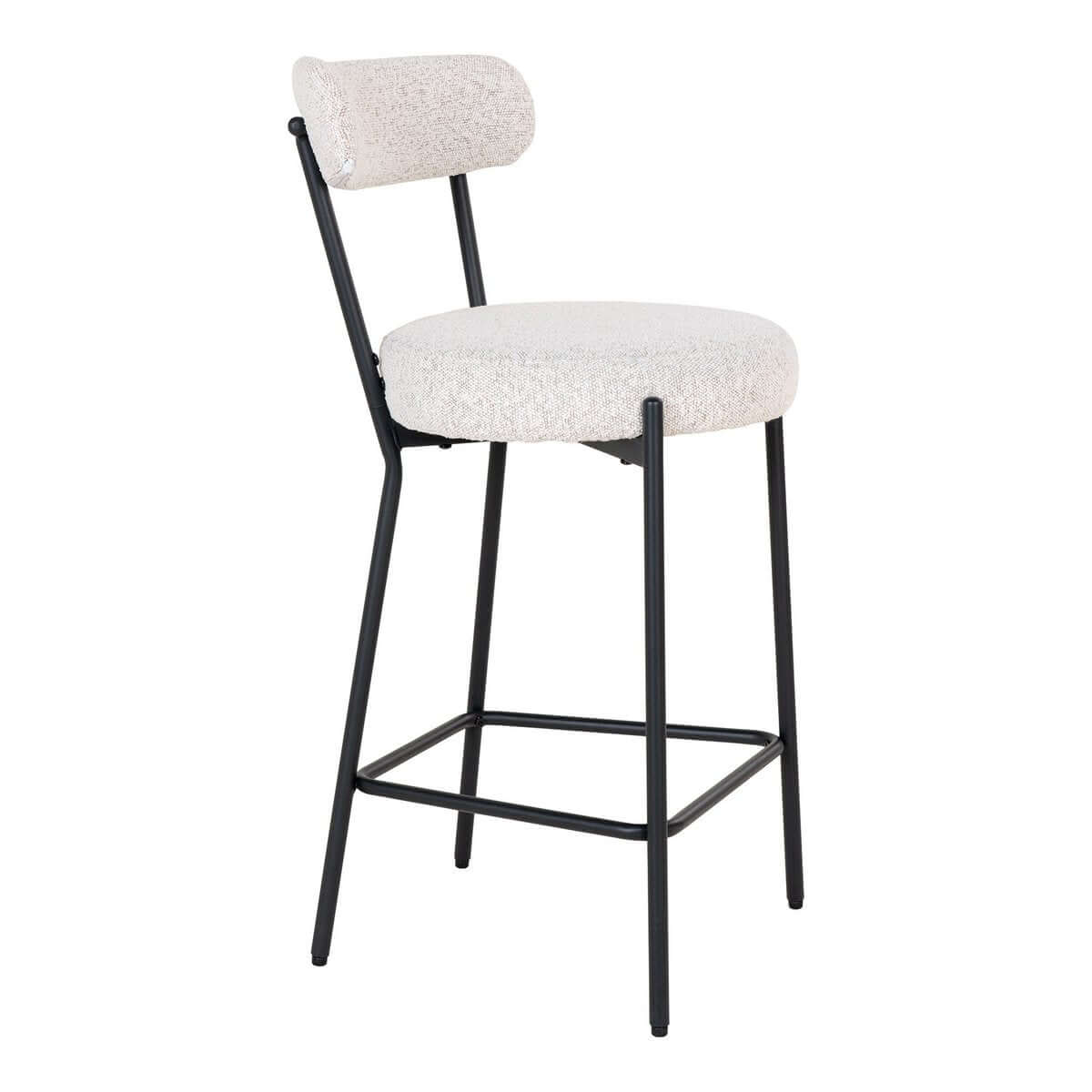 Badalona Counter Chair - White Bouclé, Black Legs, 46x39x90 cm - House Nordic ApS