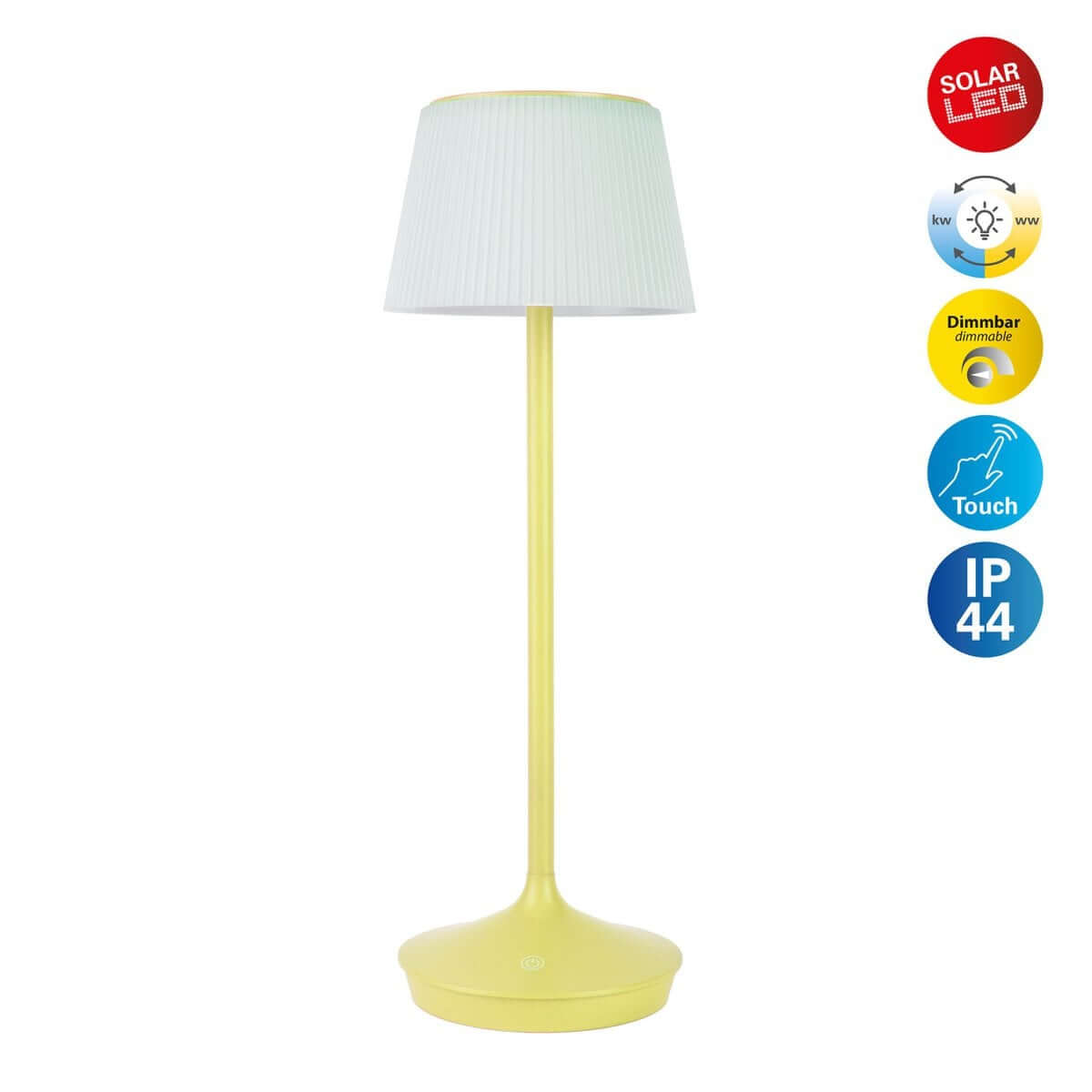 Draadloze EMMI solar tafellamp geel wit - dimbare CCT - Ø 13 × 38 cm