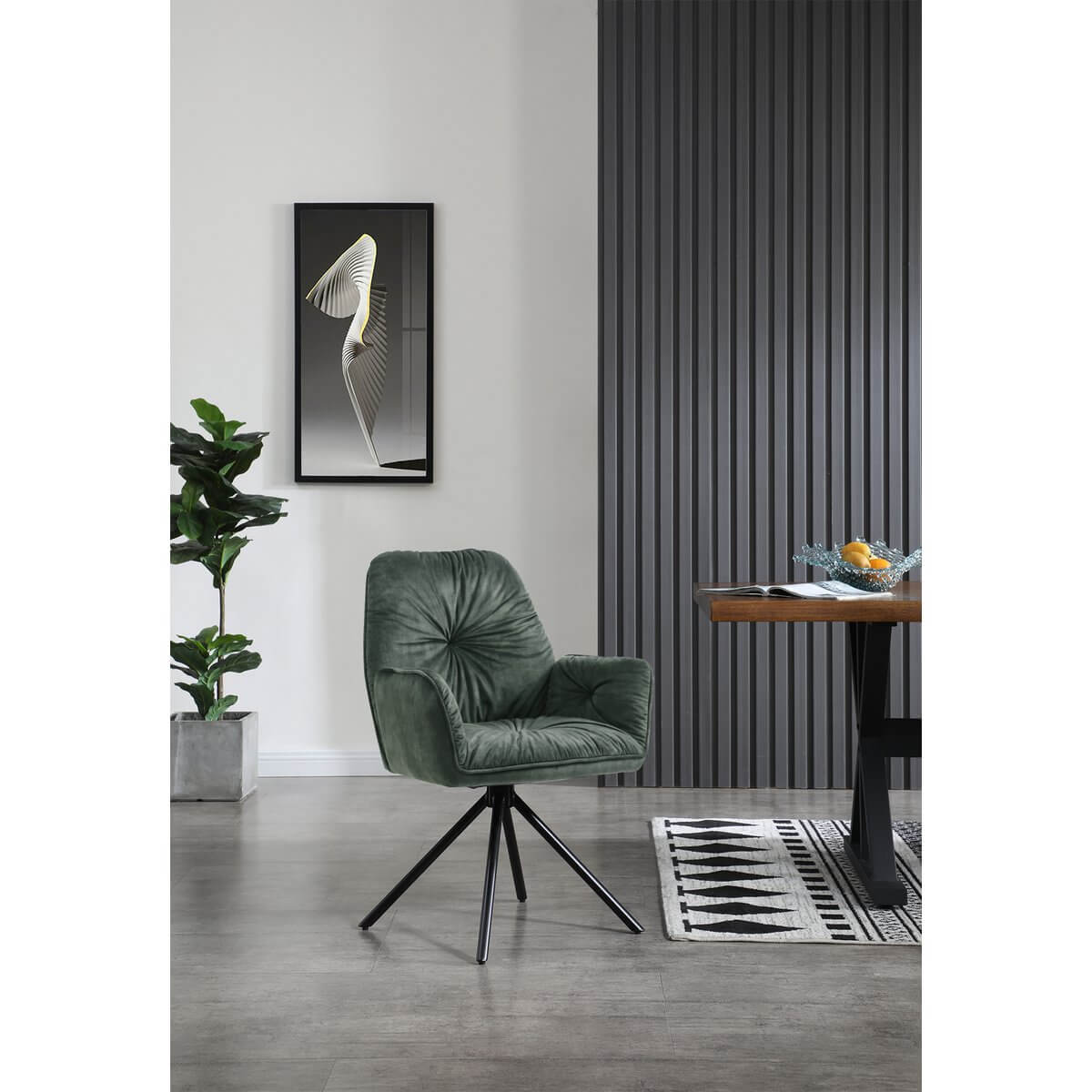 Armchair with 360° swivel function, dark green - SalesFever