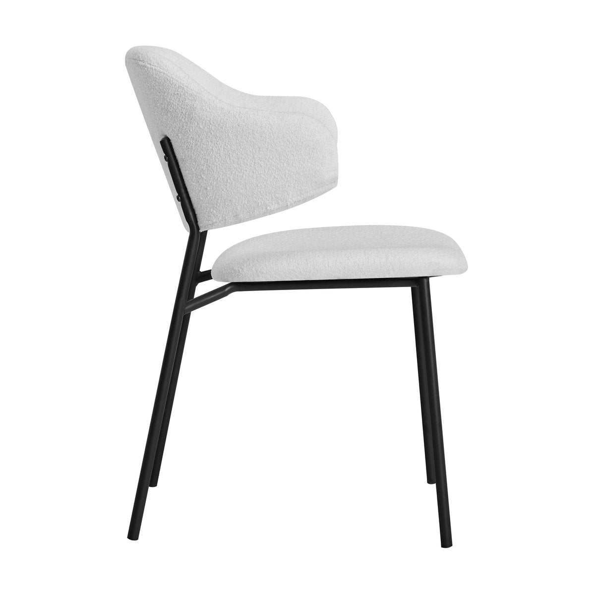 Eetkamerstoel Bouclé Wit – Ergonomisch gevormde Rug & Zwart Frame – Set van 2 - SalesFever - Casanovio