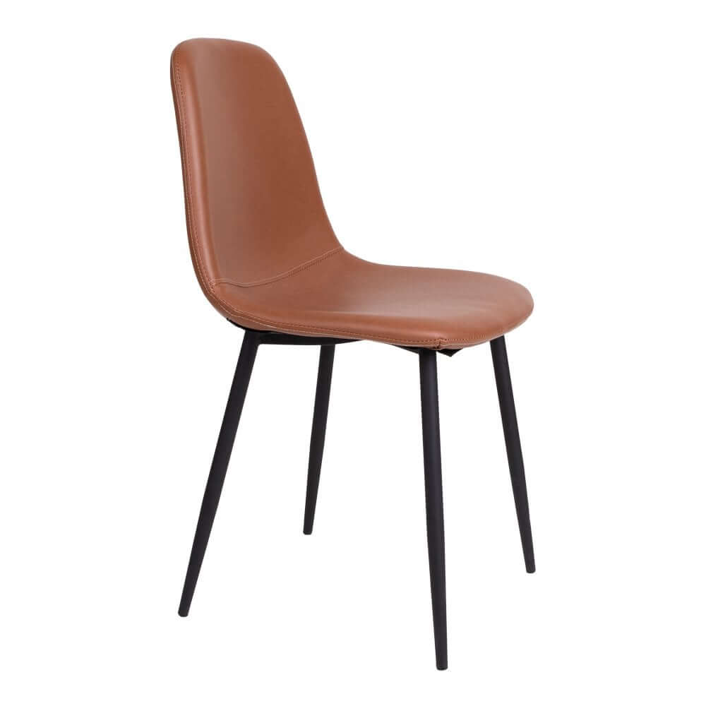 Stockholm Dining Chair - Brown, PU Leather, Black Metal Legs, 54x44x88cm - set of 2 - House Nordic ApS
