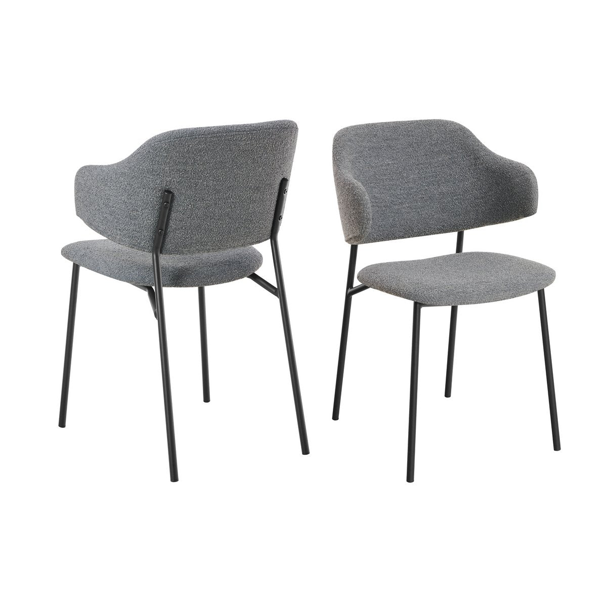 Eetkamerstoel Donkergrijs – Bouclé-Look met Zwart Metalen Frame en Open Rug – Set van 2 - SalesFever - Casanovio