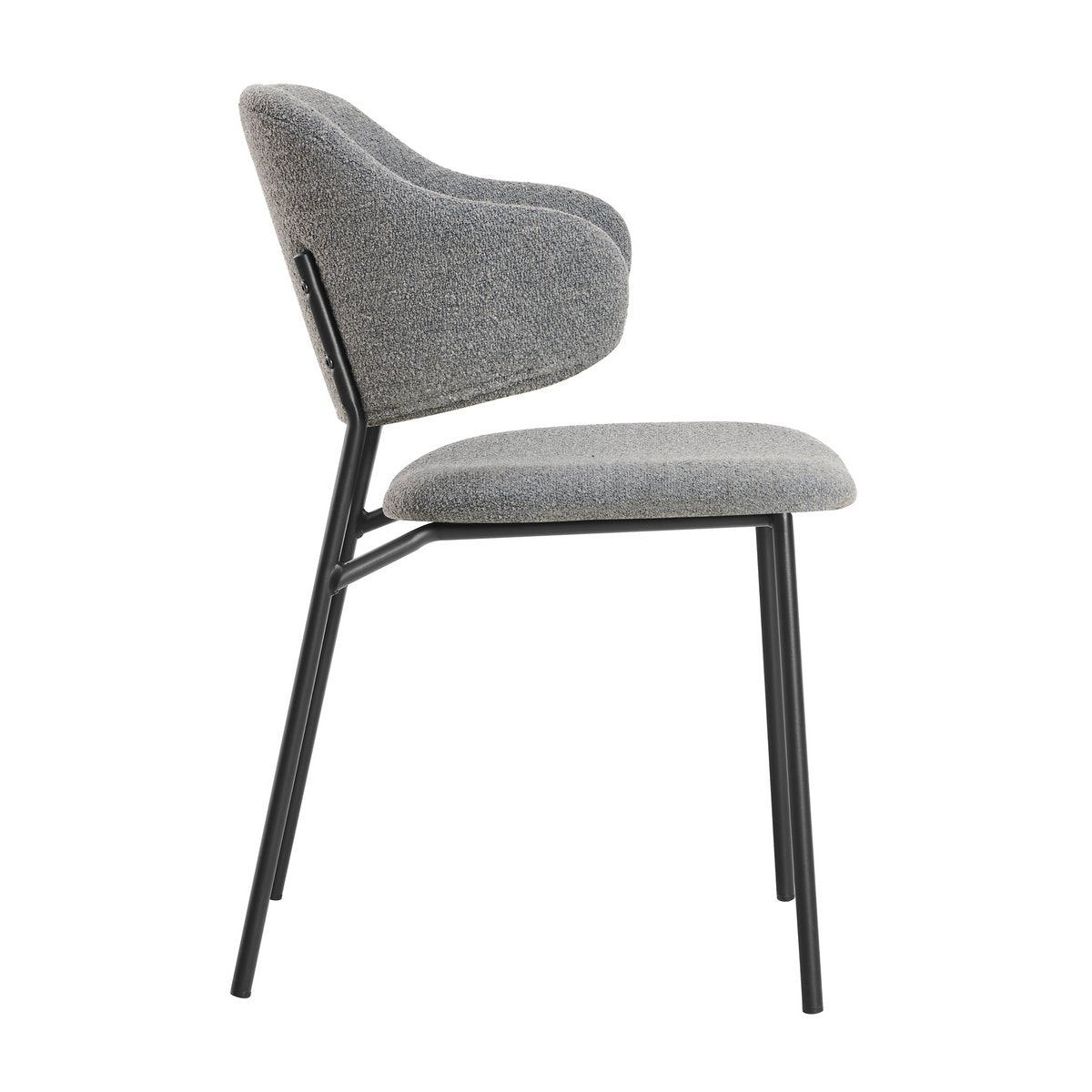 Eetkamerstoel Donkergrijs – Bouclé-Look met Zwart Metalen Frame en Open Rug – Set van 2 - SalesFever - Casanovio