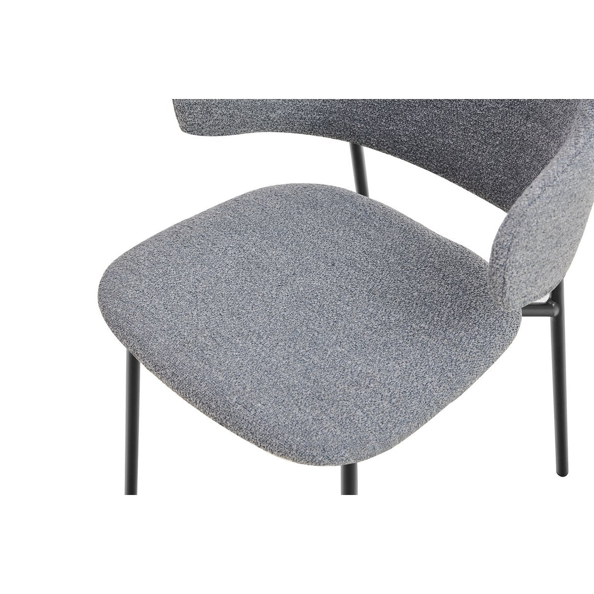 Eetkamerstoel Donkergrijs – Bouclé-Look met Zwart Metalen Frame en Open Rug – Set van 2 - SalesFever - Casanovio