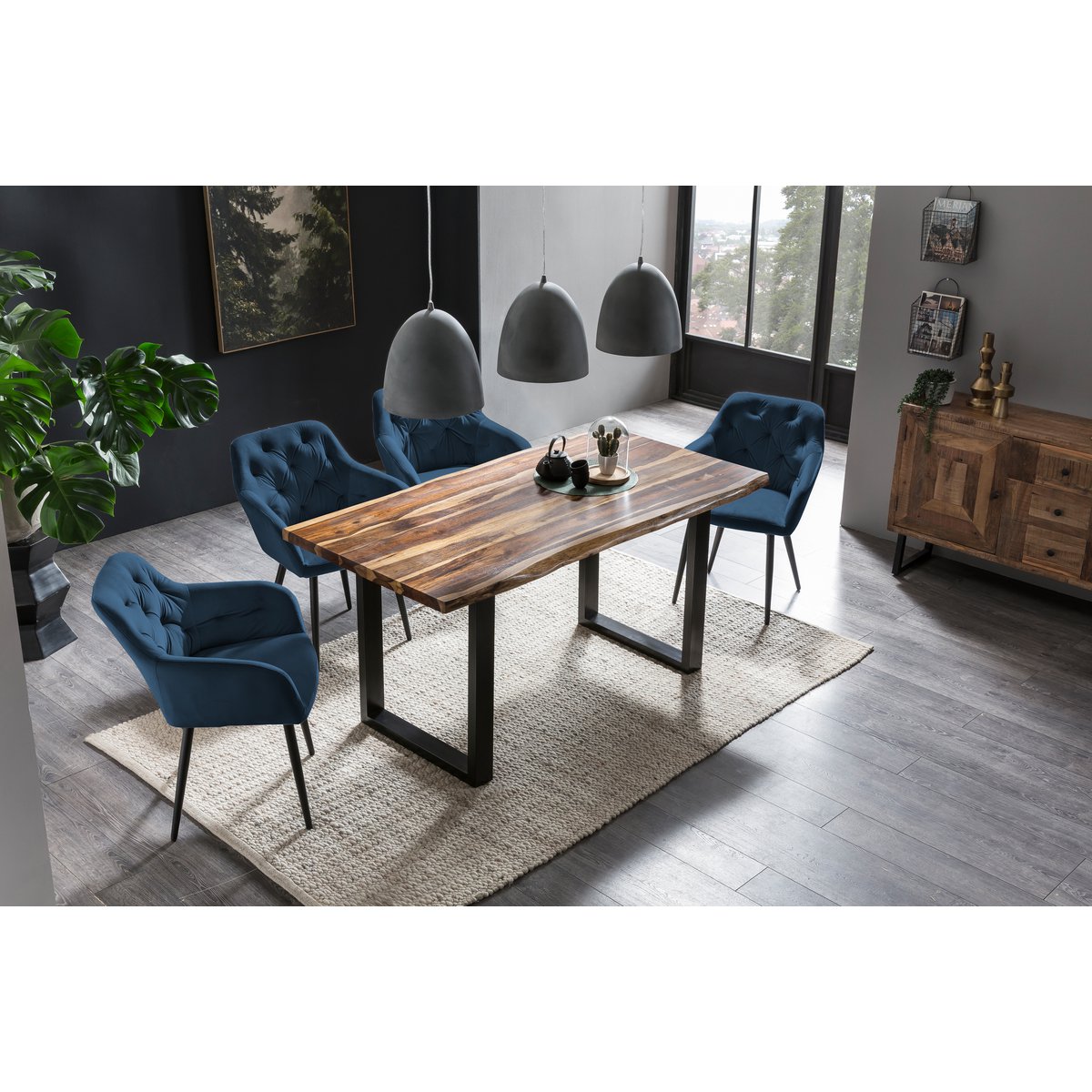 Eetkamerstoel Fluweel Blauw met Armleuning – Luxe Comfort - SalesFever - Casanovio