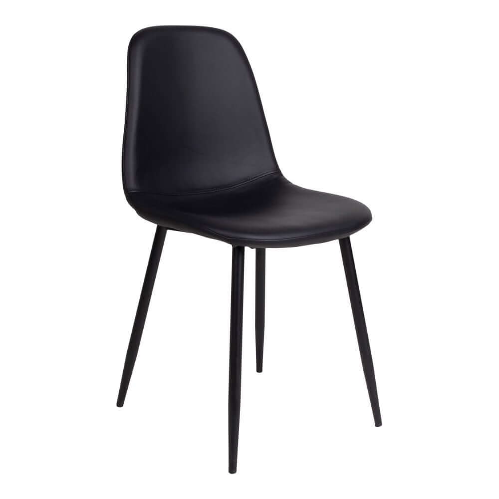 Stockholm Dining Chair - Black, PU Leather, Black Metal Legs - Set of 2 - House Nordic ApS