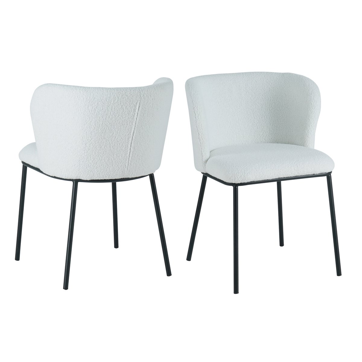 Eetkamerstoel Wit – Bouclé-Look met Zwart Metalen Frame – Set van 2 - SalesFever - Casanovio
