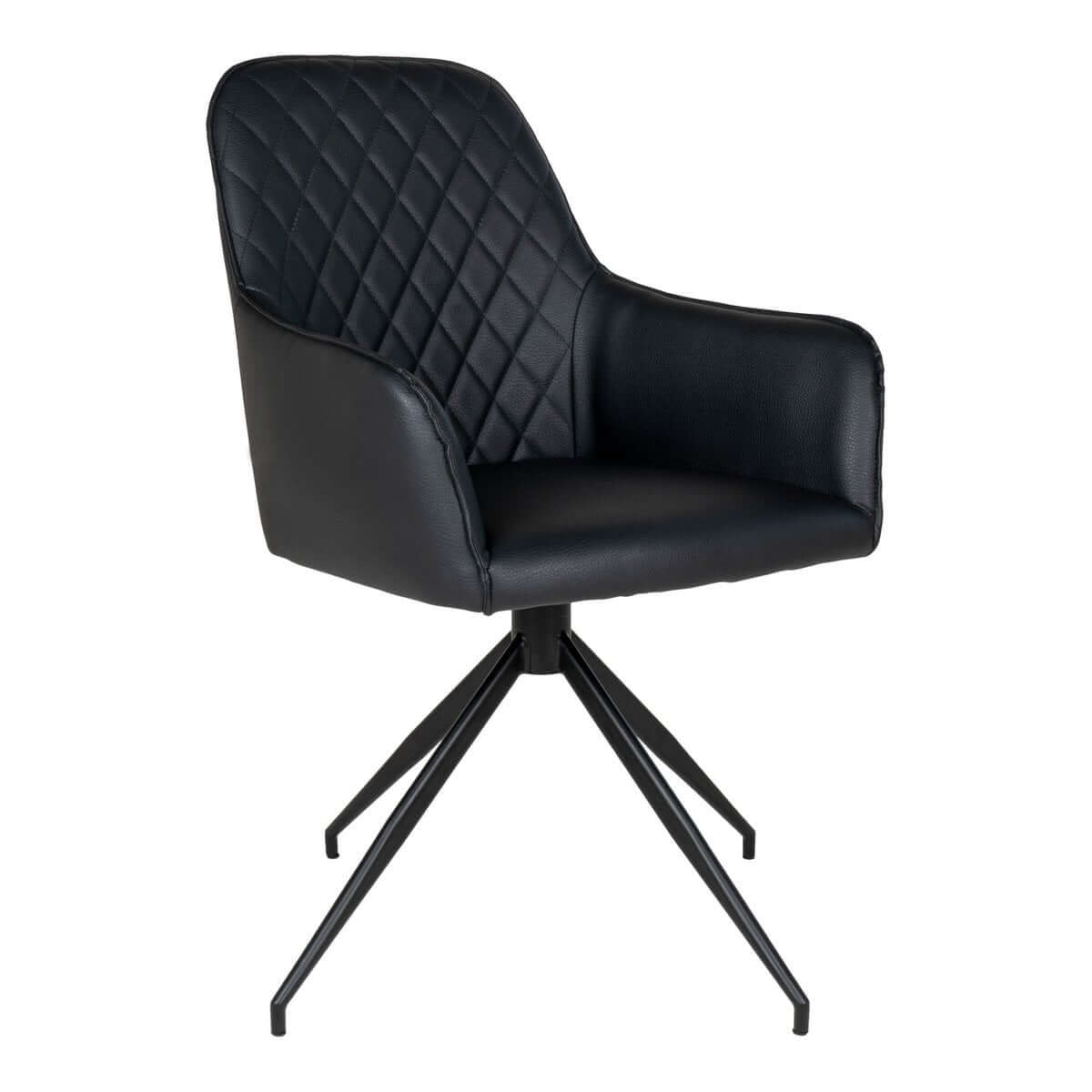 Harbo Dining Chair with Swivel - Black, PU Leather, Black Metal Legs - House Nordic ApS