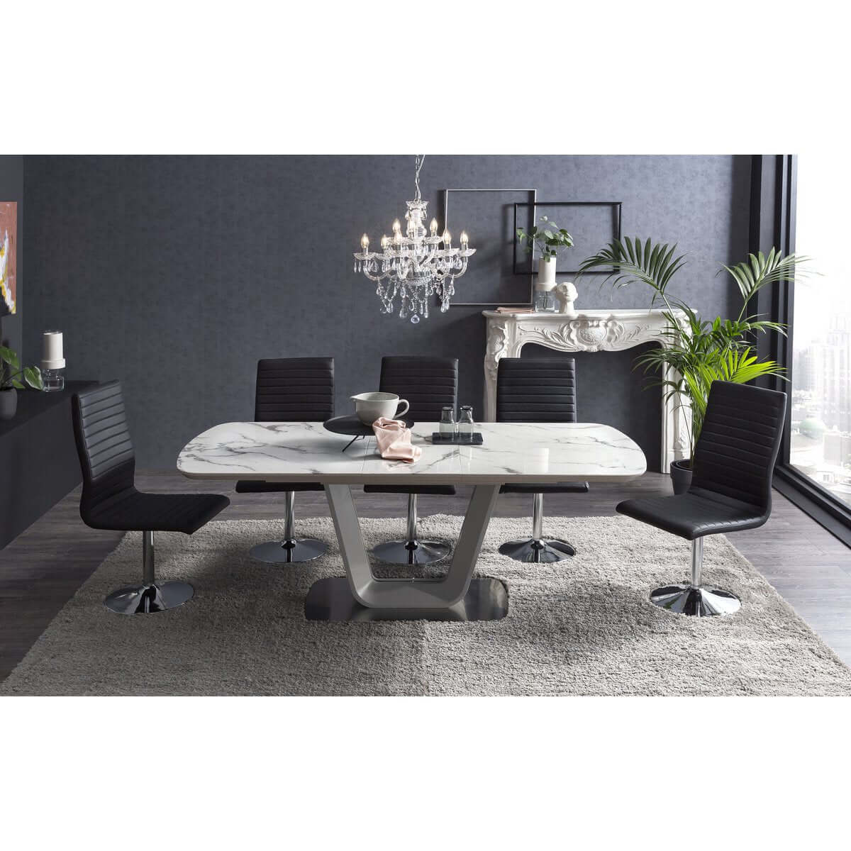 Dining room chairs black faux leather look set of 4 - SalesFever