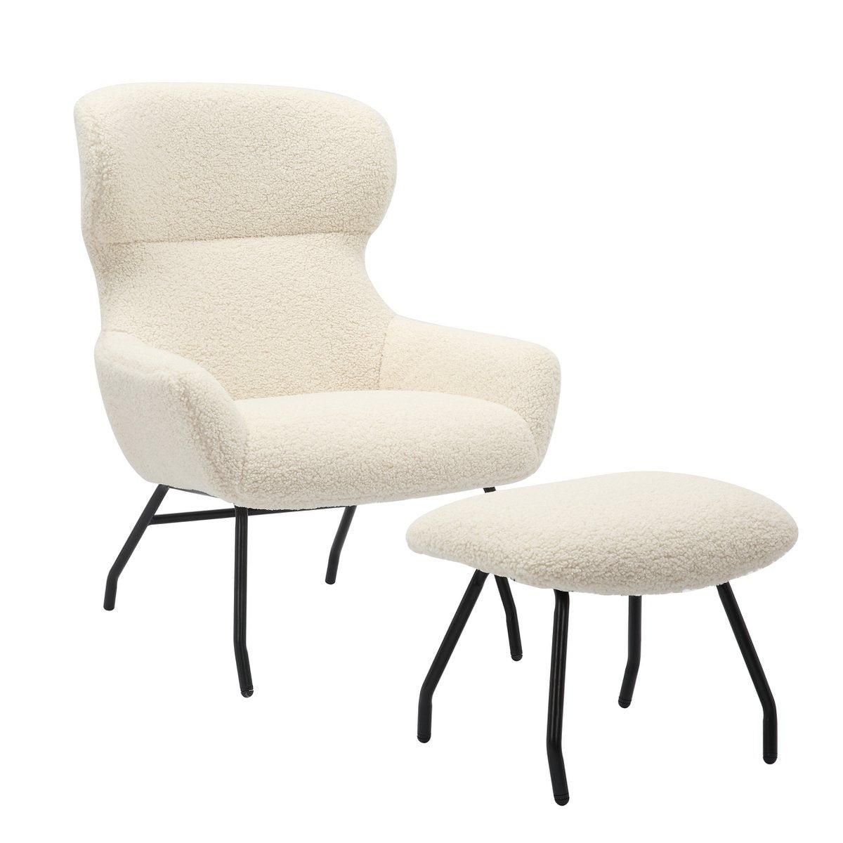 Fauteuil met Voetenbank Beige – Teddystof Oeko-Tex & Zwart Frame - SalesFever - Casanovio