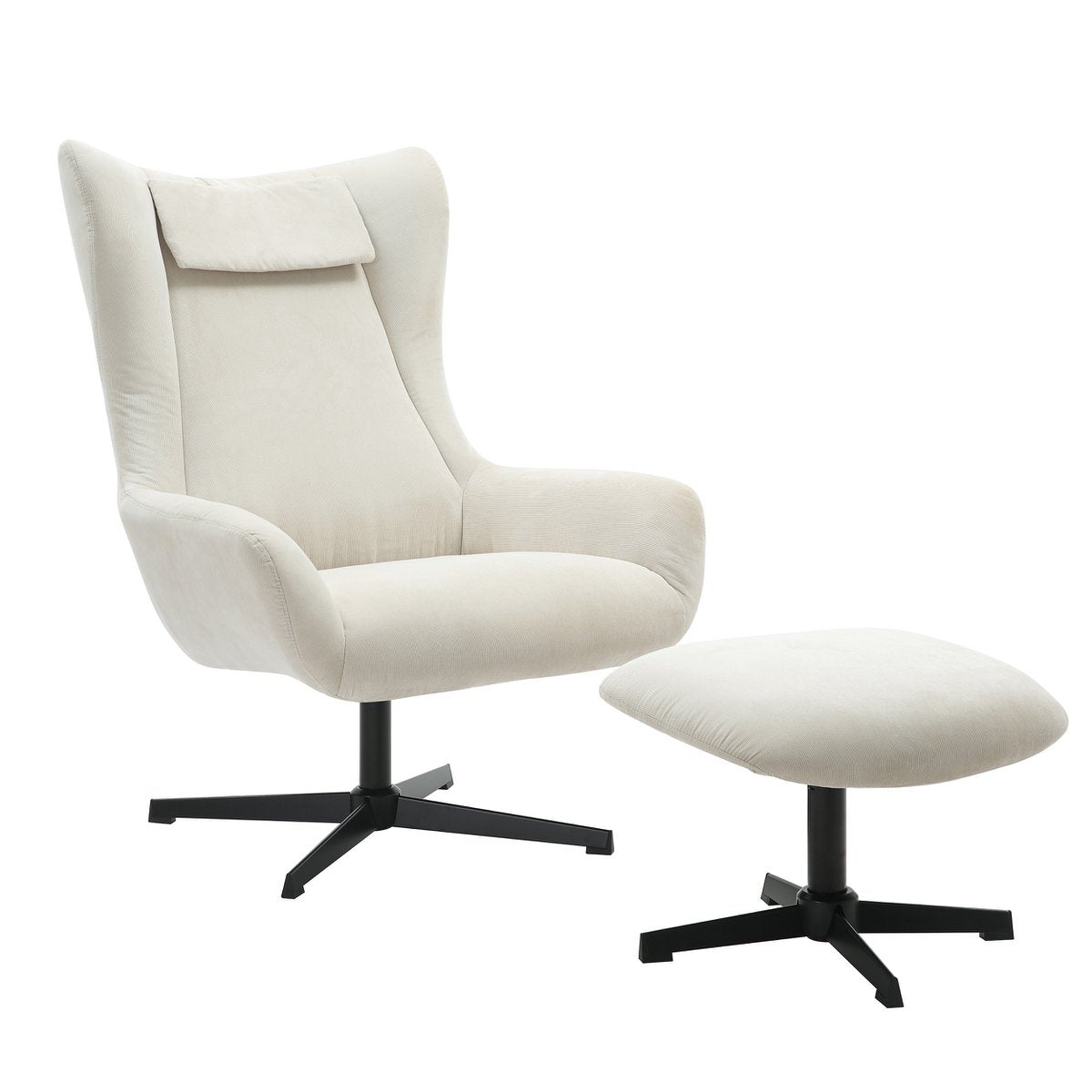 Fauteuil met Voetenbank Crème – Ribfluweel Oeko-Tex & Zwart Frame – Draaibare Set - SalesFever - Casanovio