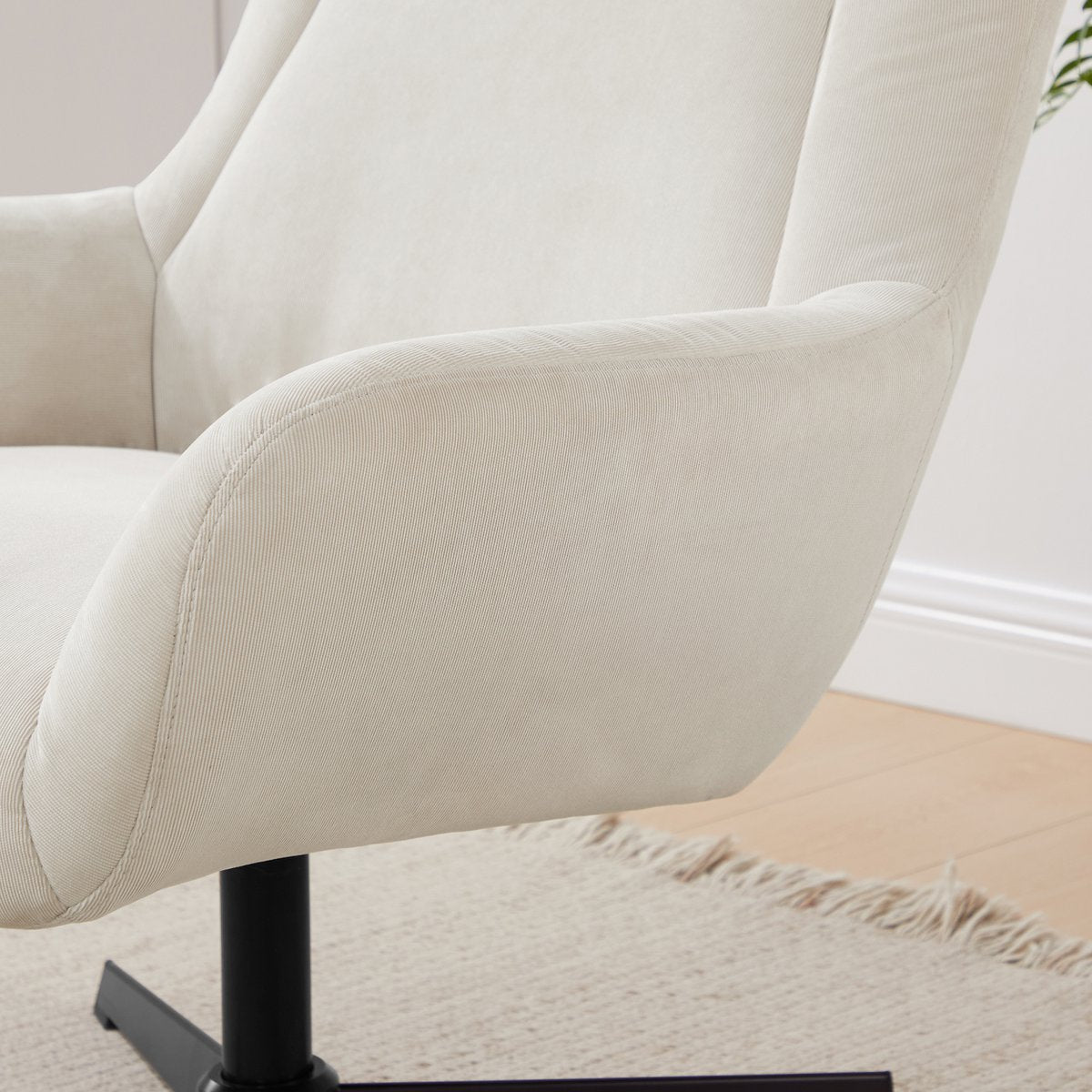 Fauteuil met Voetenbank Crème – Ribfluweel Oeko-Tex & Zwart Frame – Draaibare Set - SalesFever - Casanovio