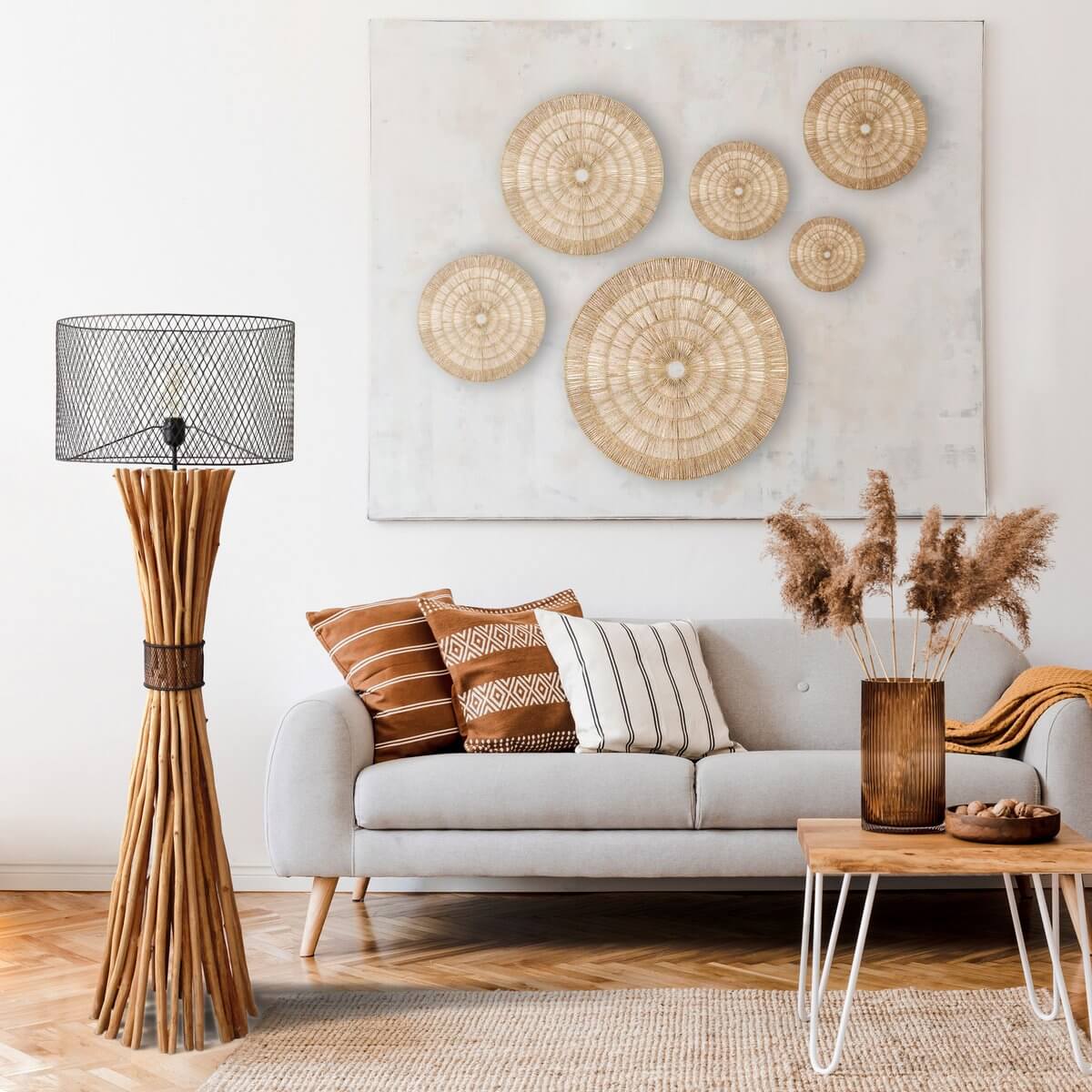 Floor lamp driftwood natural/black 149 cm - SalesFever