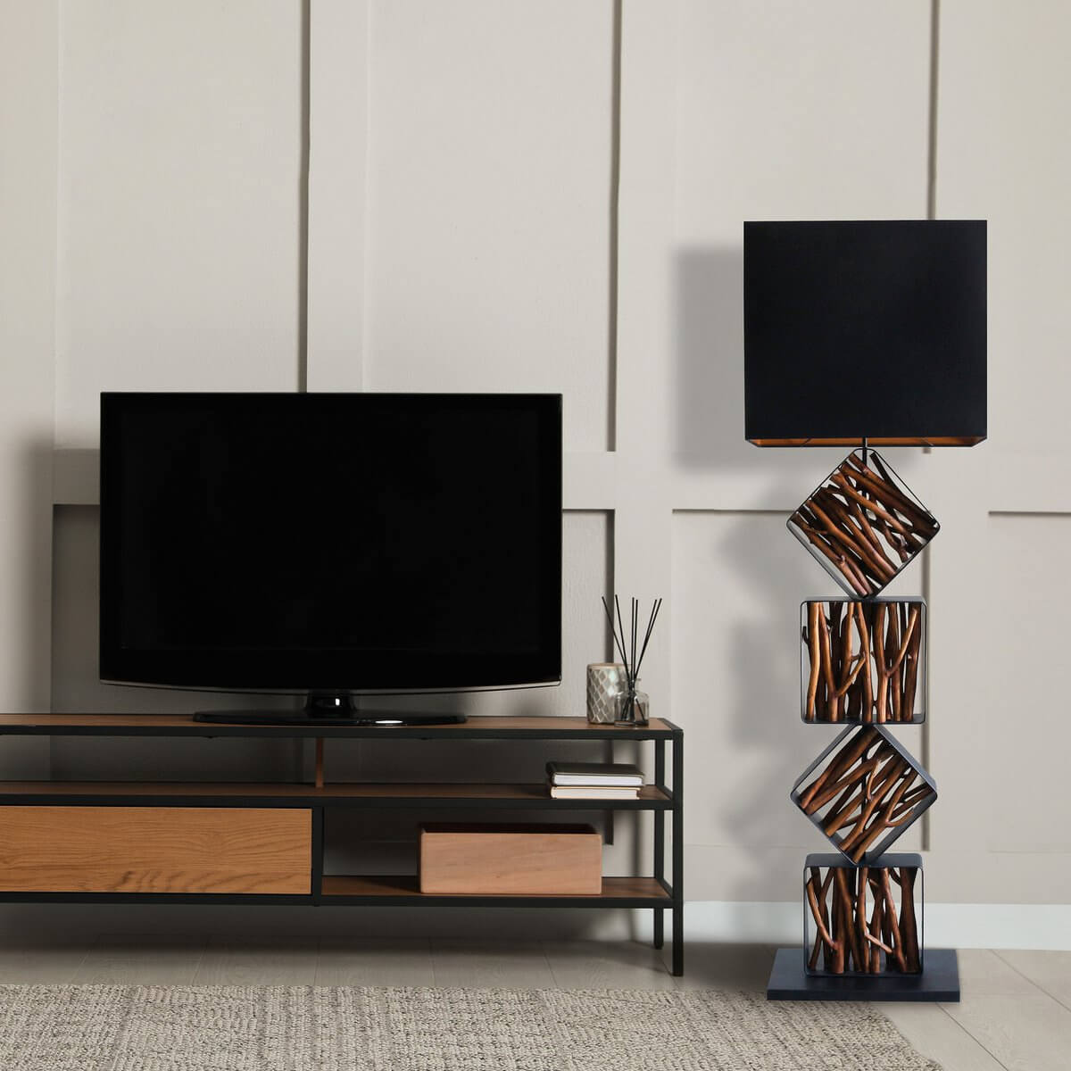 Floor lamp driftwood natural/black 155 cm - SalesFever