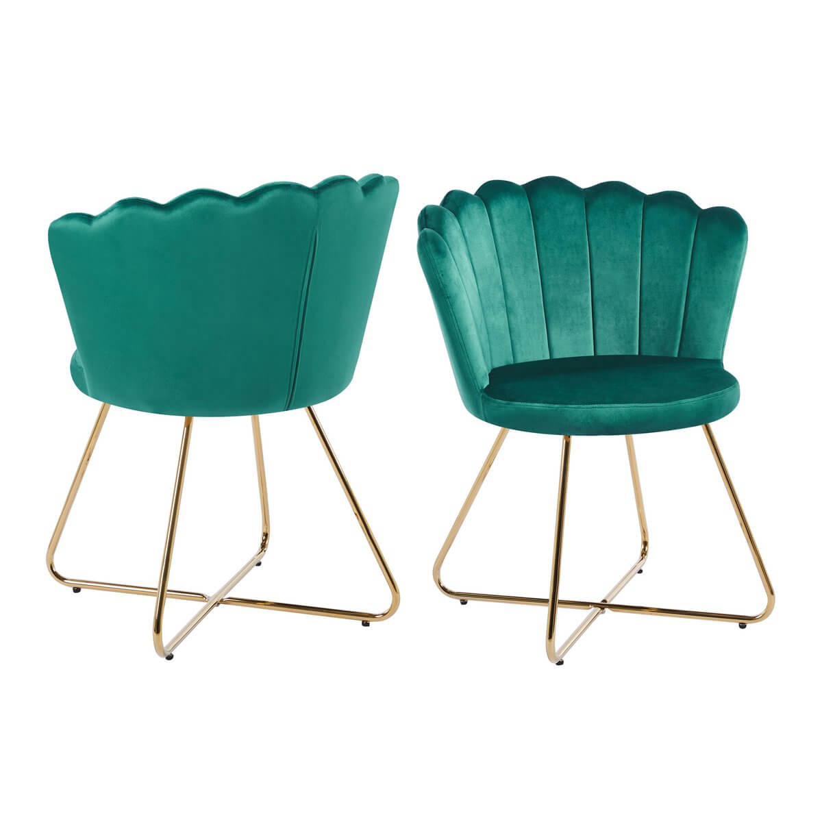 Set of 2 green velvet shell chairs - SalesFever