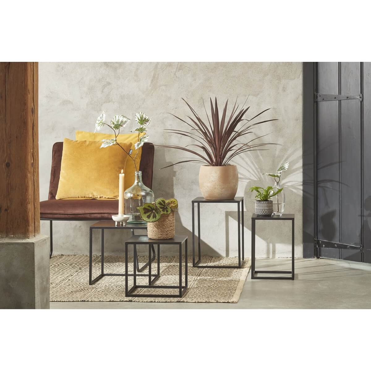 Goa bijzettafels metaal zwart - vierkant met hoogteverschil - set van 2