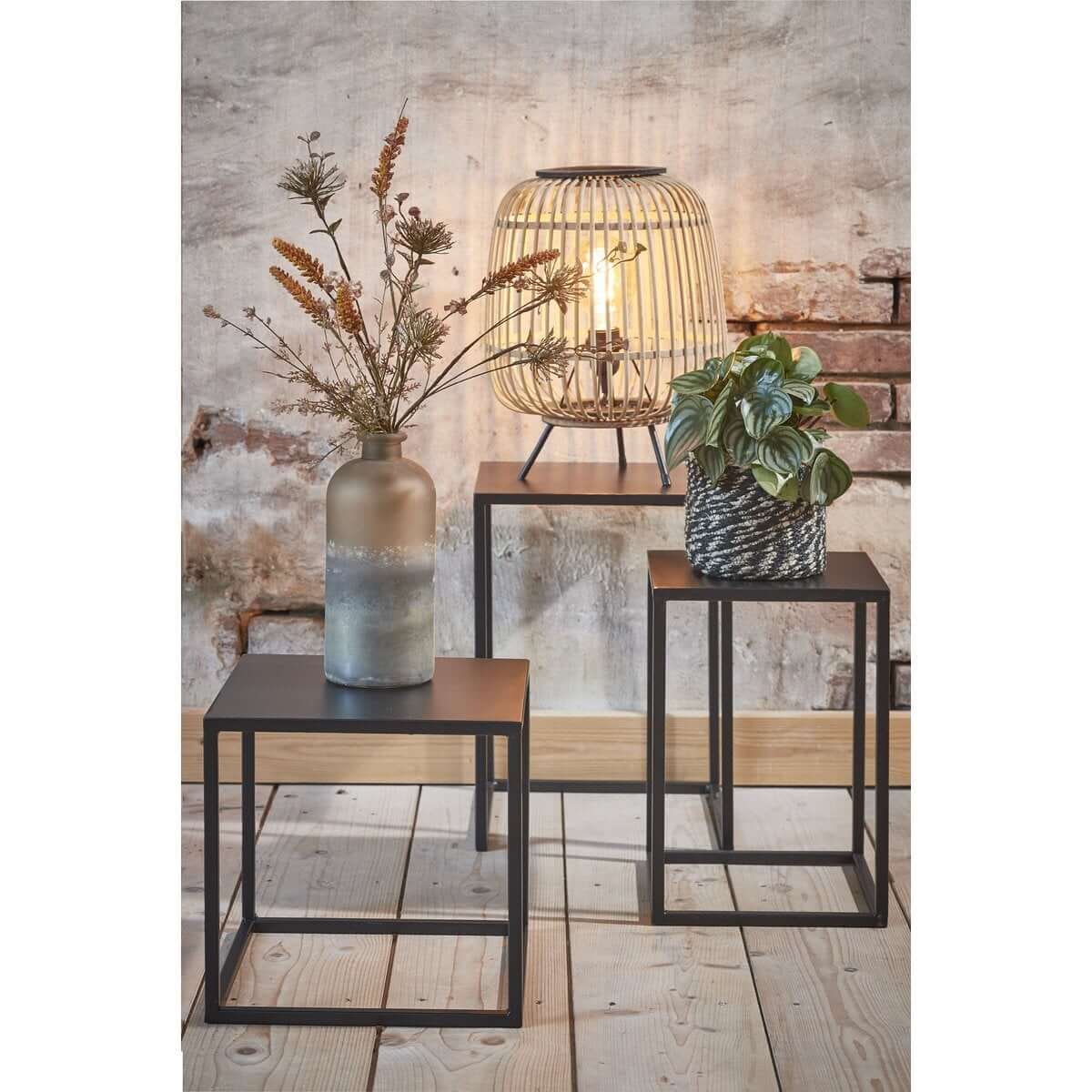 Goa bijzettafels metaal zwart - vierkant met hoogteverschil - set van 2