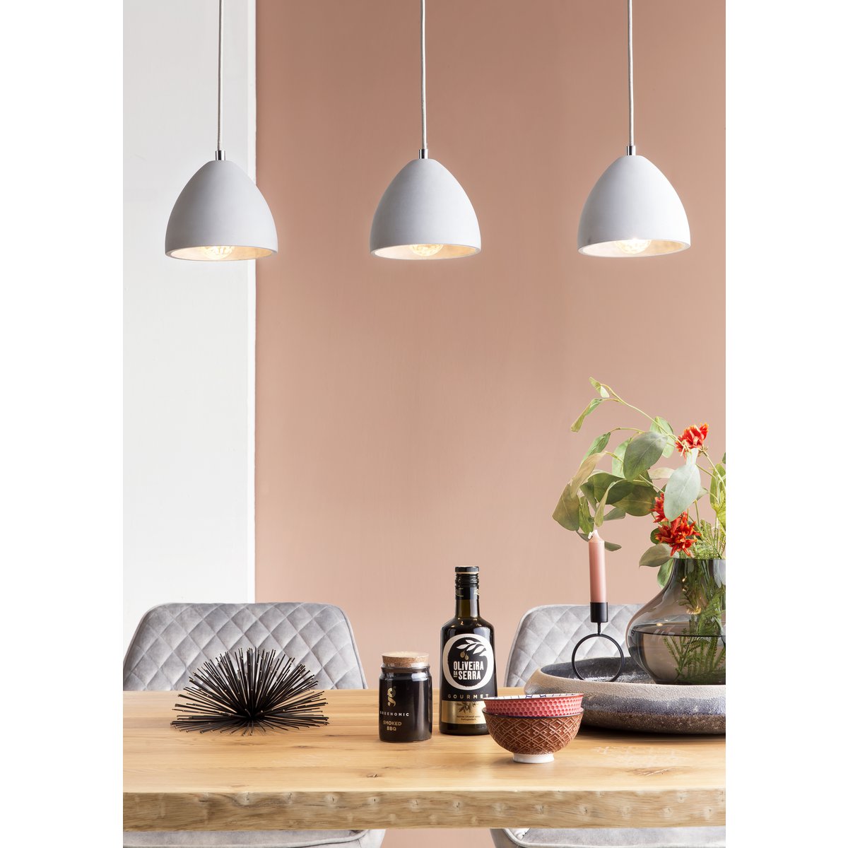 Hanglamp Beton Grijs 125 cm – 3-Lichts Industrieel met Metalen Ophanging - SalesFever - Casanovio