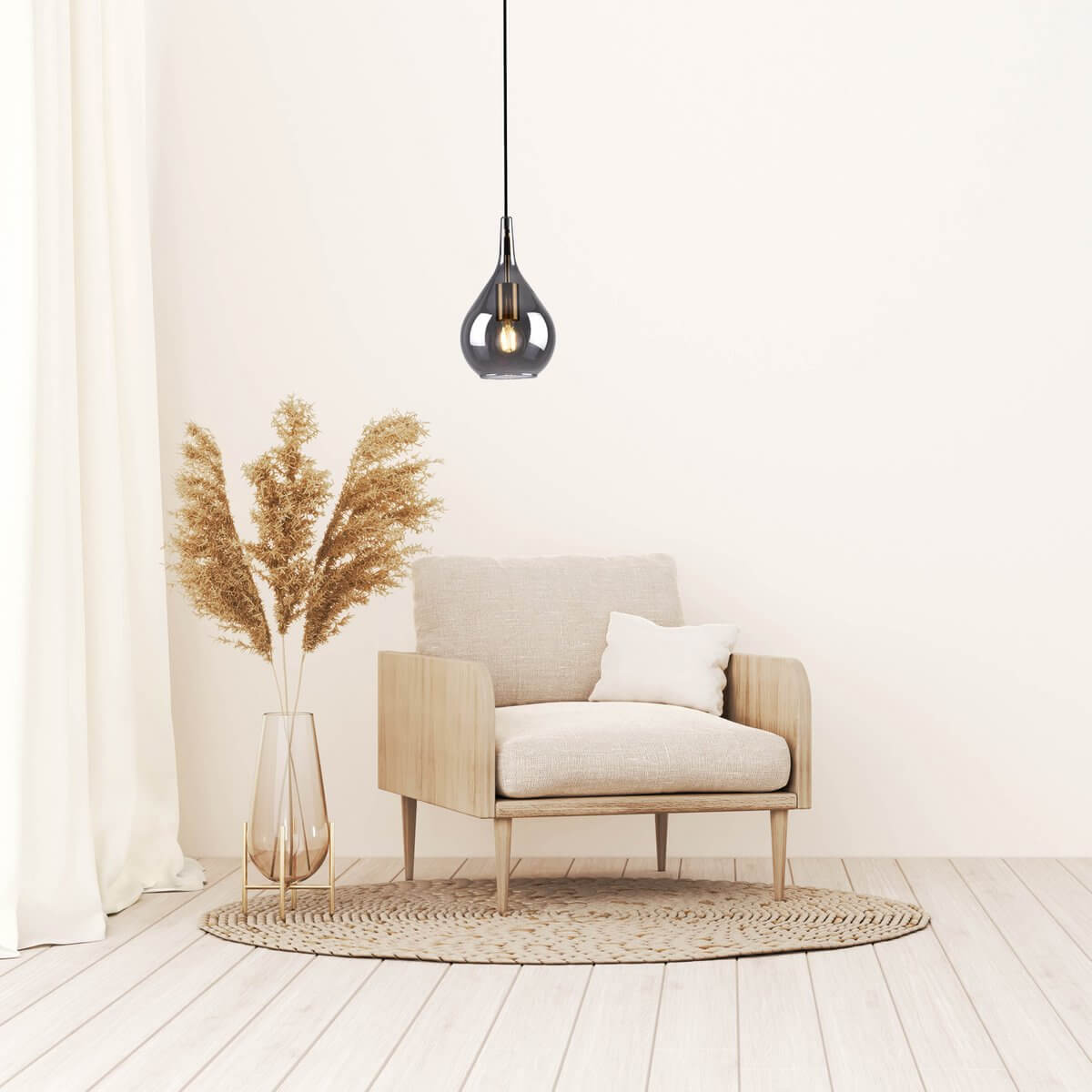 Hanglamp “Gota” – Zwart rookglas Ø 20 cm | Retro klassiek | E27