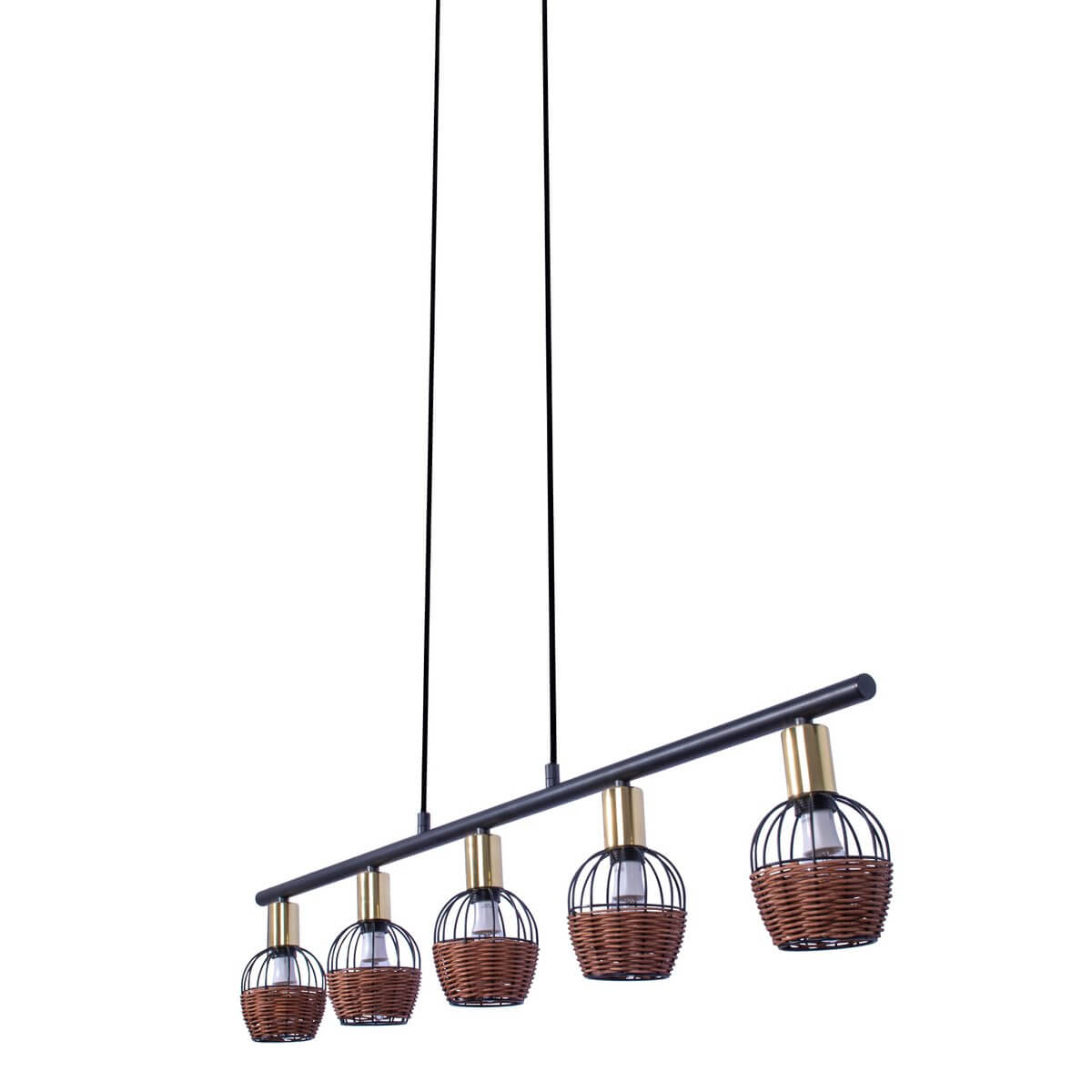 Hanglamp Metaal Zwart Goud Rotan – Lengte 100 Cm Modern