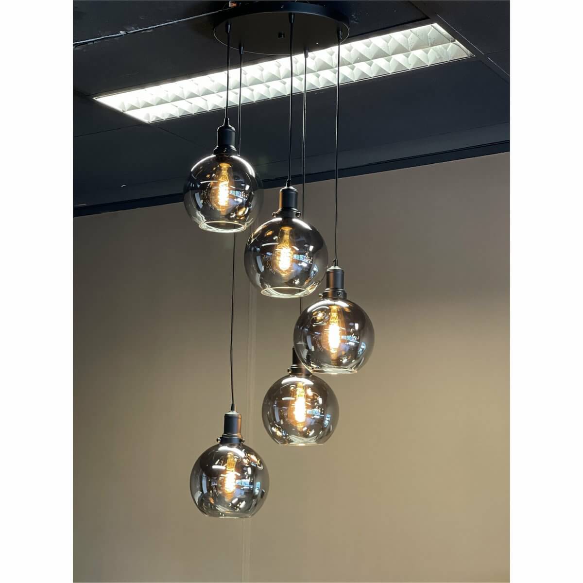 Hanging lamp Smoke Glass 5-Light Round - Luxury Living B.V.