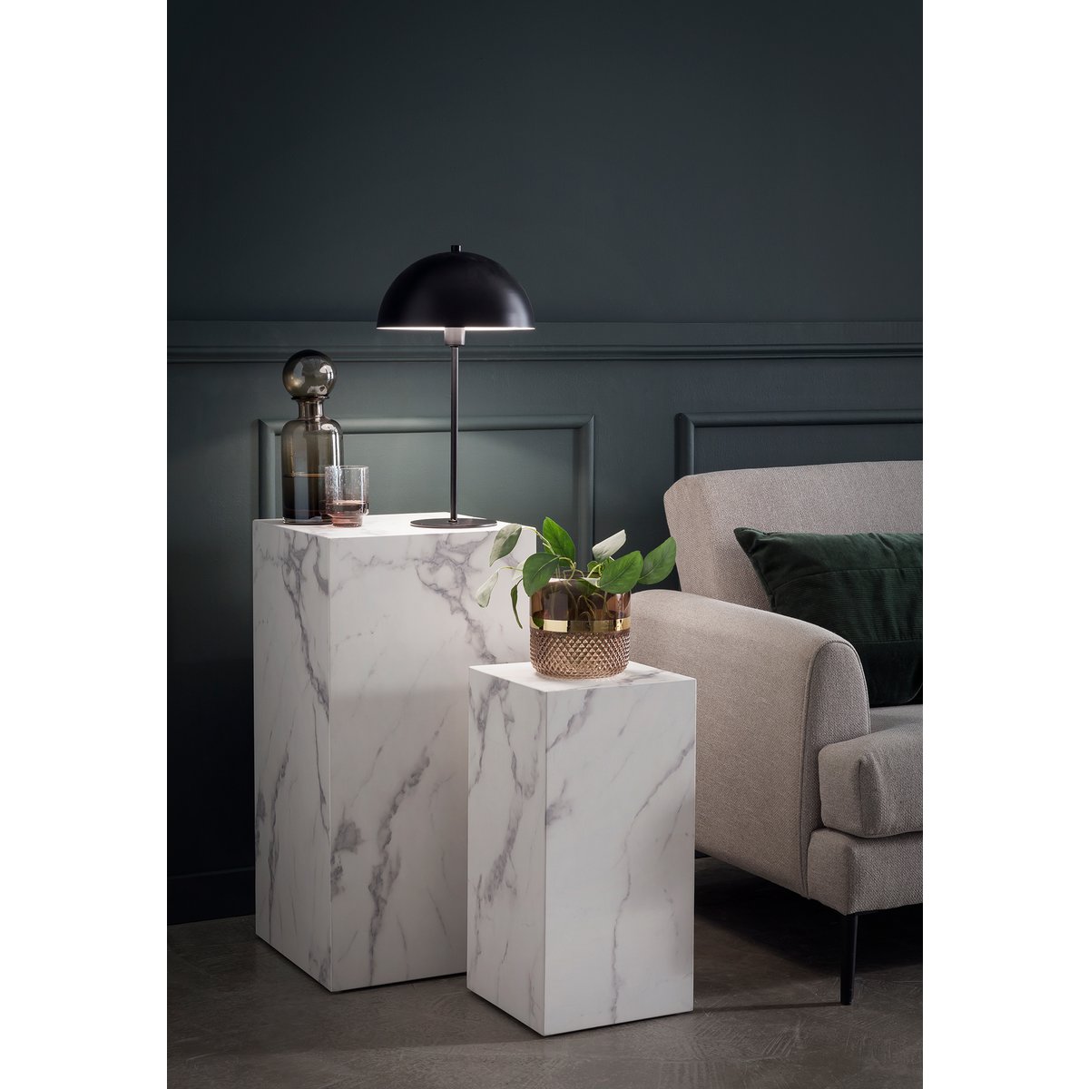 Luxe Bijzettafel – Kubusdesign Wit Marmerlook - Set van 2 - Groot/Klein - SalesFever - Casanovio