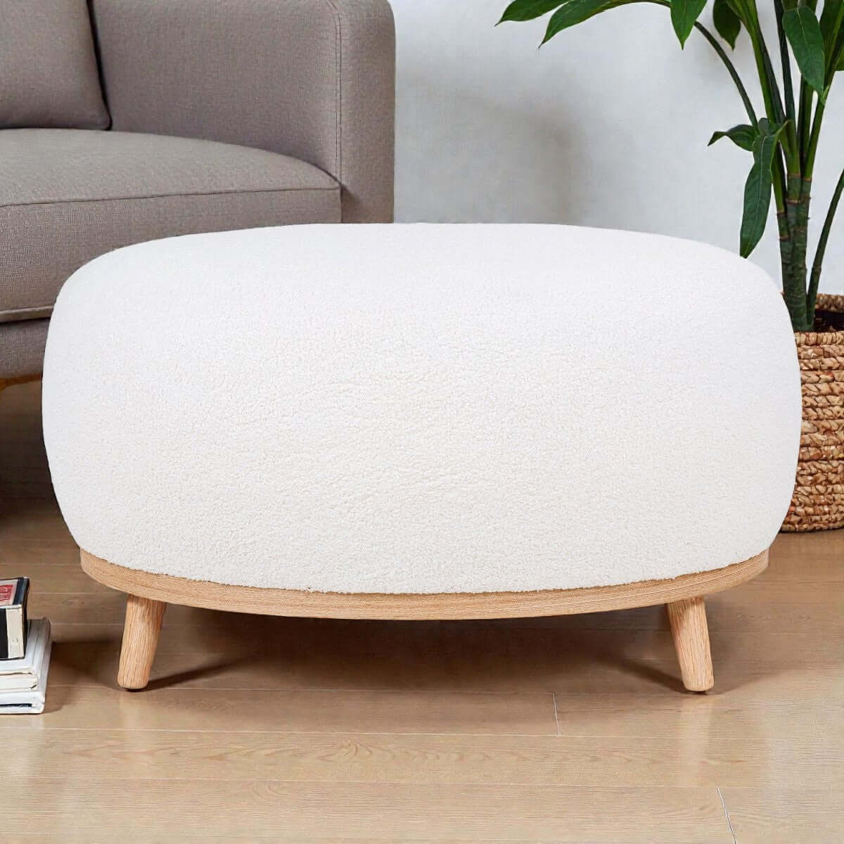 Manhattan poef met witte teddystof - 88,5 × 54,5 × 36 cm