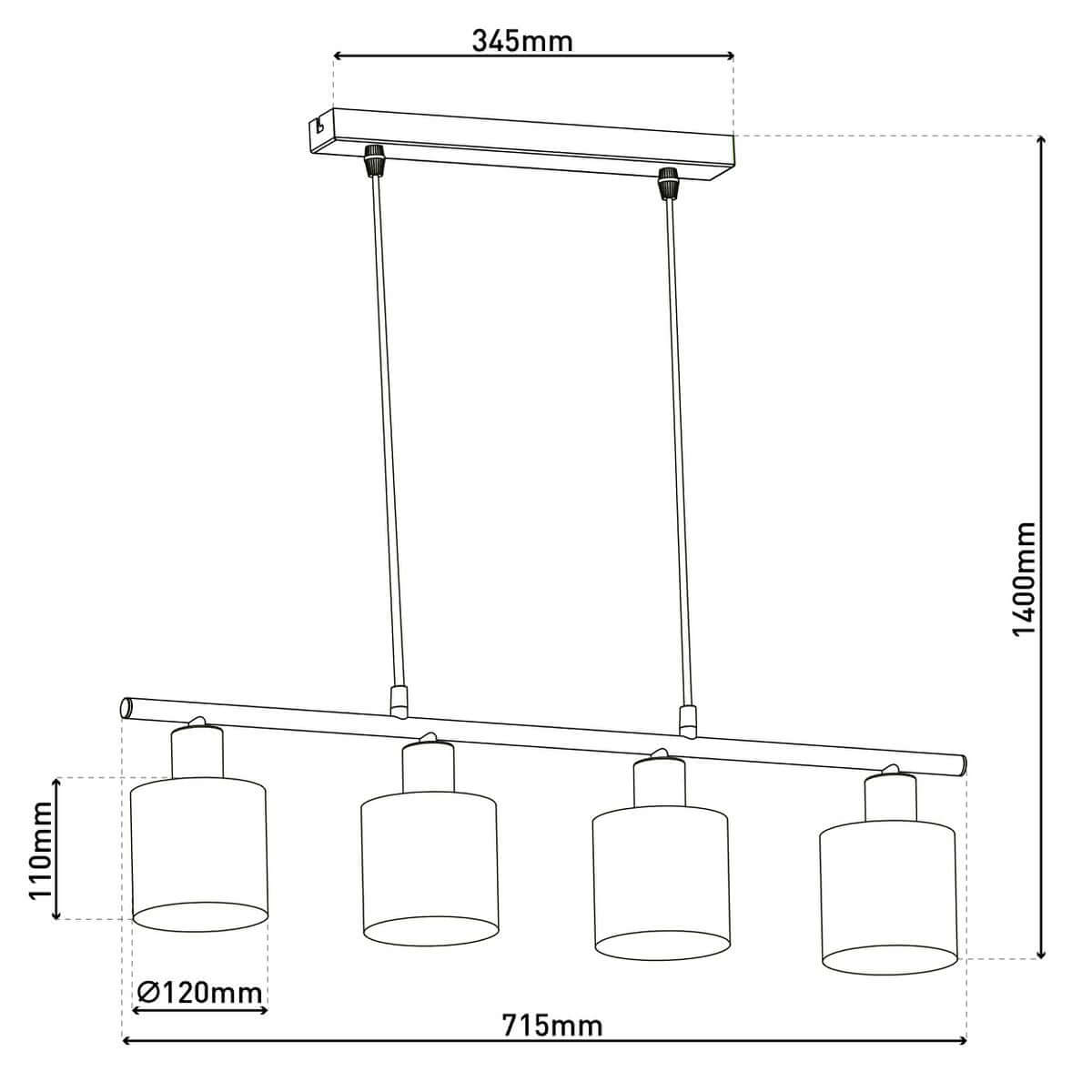 Maron 4-lichts hanglamp nikkel gesatineerd - bruine stofkappen met goud - 72,4 × 12 × 140 cm