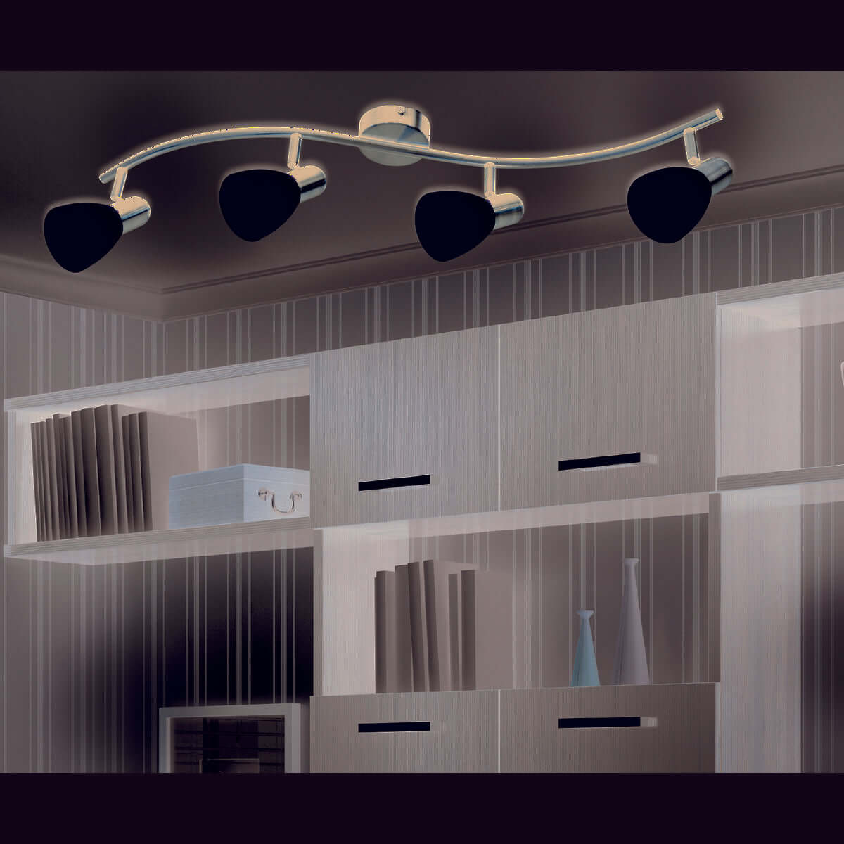 Mestre wand en plafondspot zwart bruin - 4 spots LED 3000K - 67 × 12 × 12,5 cm