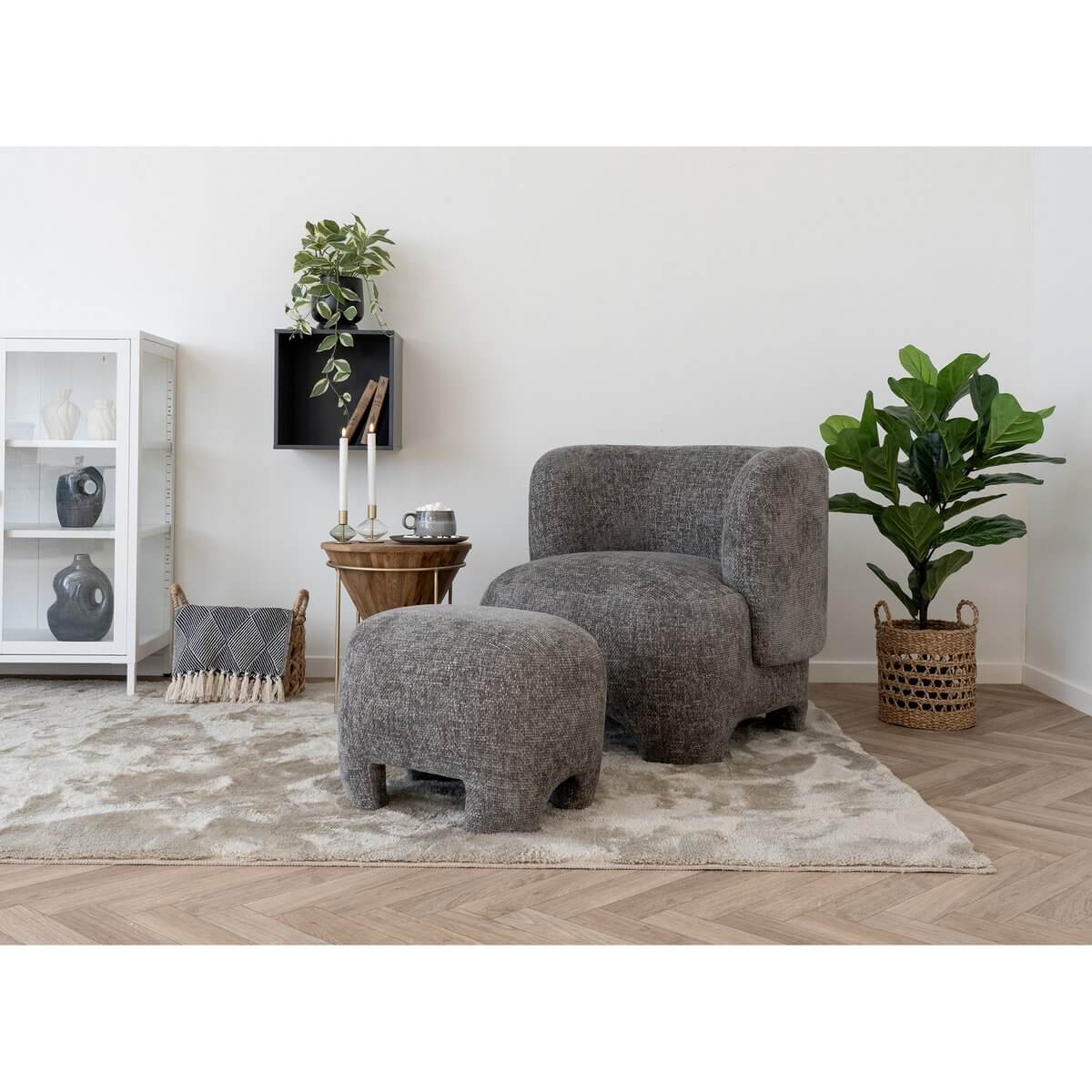 Nazare Pouf - Beige, polyester/schuim/multiplex, 53x41x38 cm - House Nordic ApS