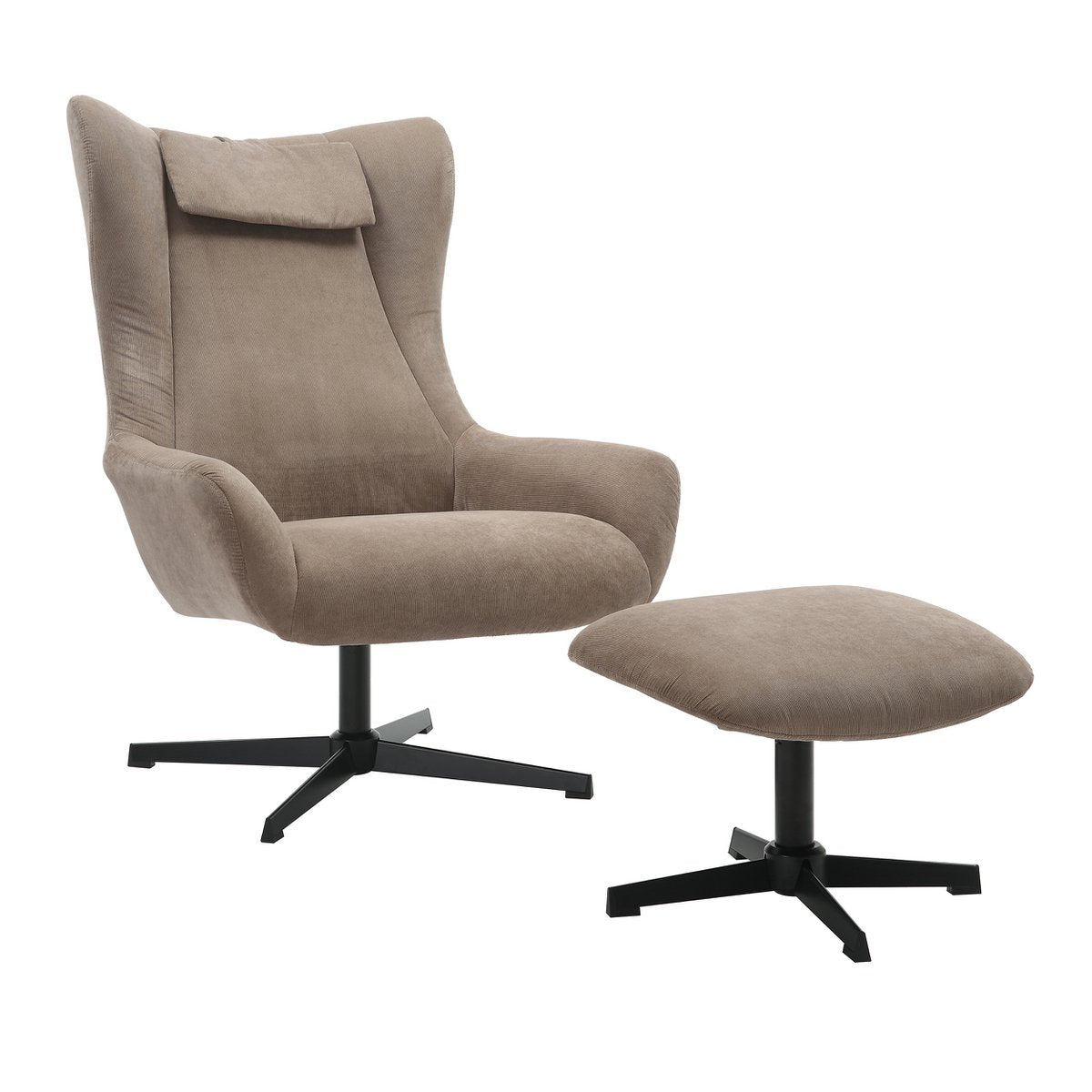 Relaxstoel Bruin met Hocker – Corduroy-Look met Zwart Metalen Frame - SalesFever - Casanovio