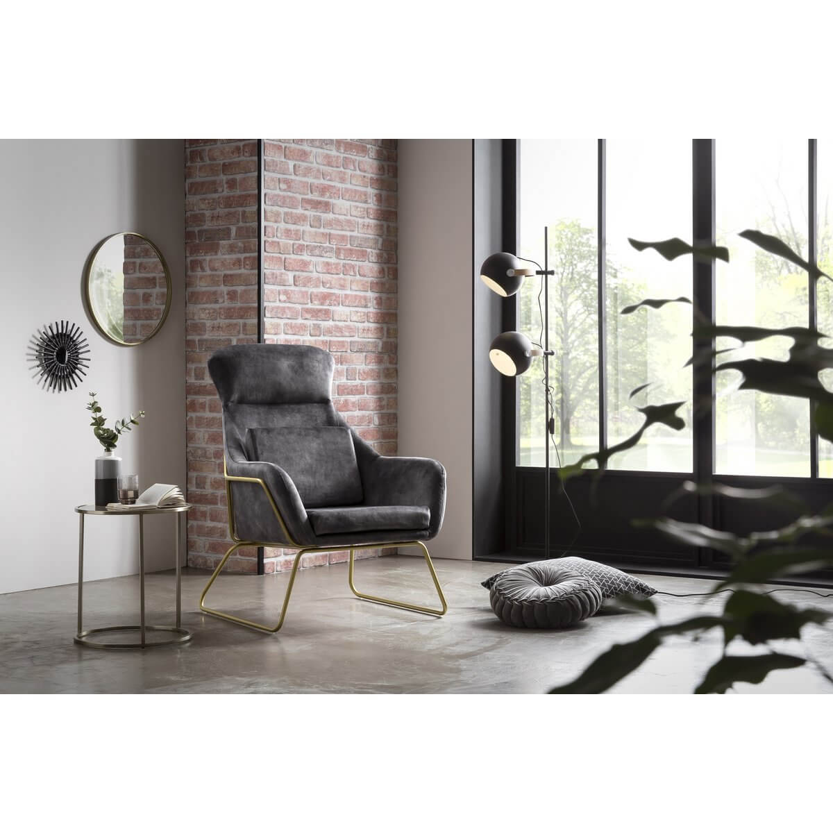 Lounge chair made of gray velvet - SalesFever