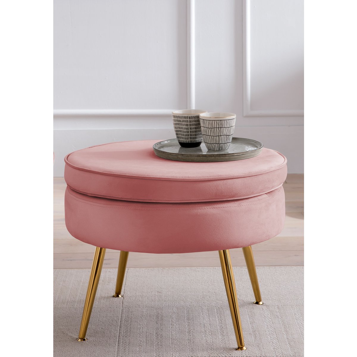 Ronde Poef Roze - Fluweel en Goudkleurig Frame - SalesFever - Casanovio
